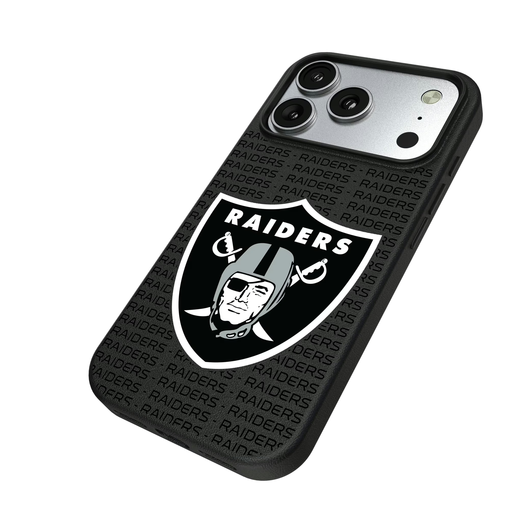 Las Vegas Raiders Text Backdrop iPhone MagSafe Compatible Phone Case for Apple iPhone - Isometric View#Device_iPhone 17 Pro