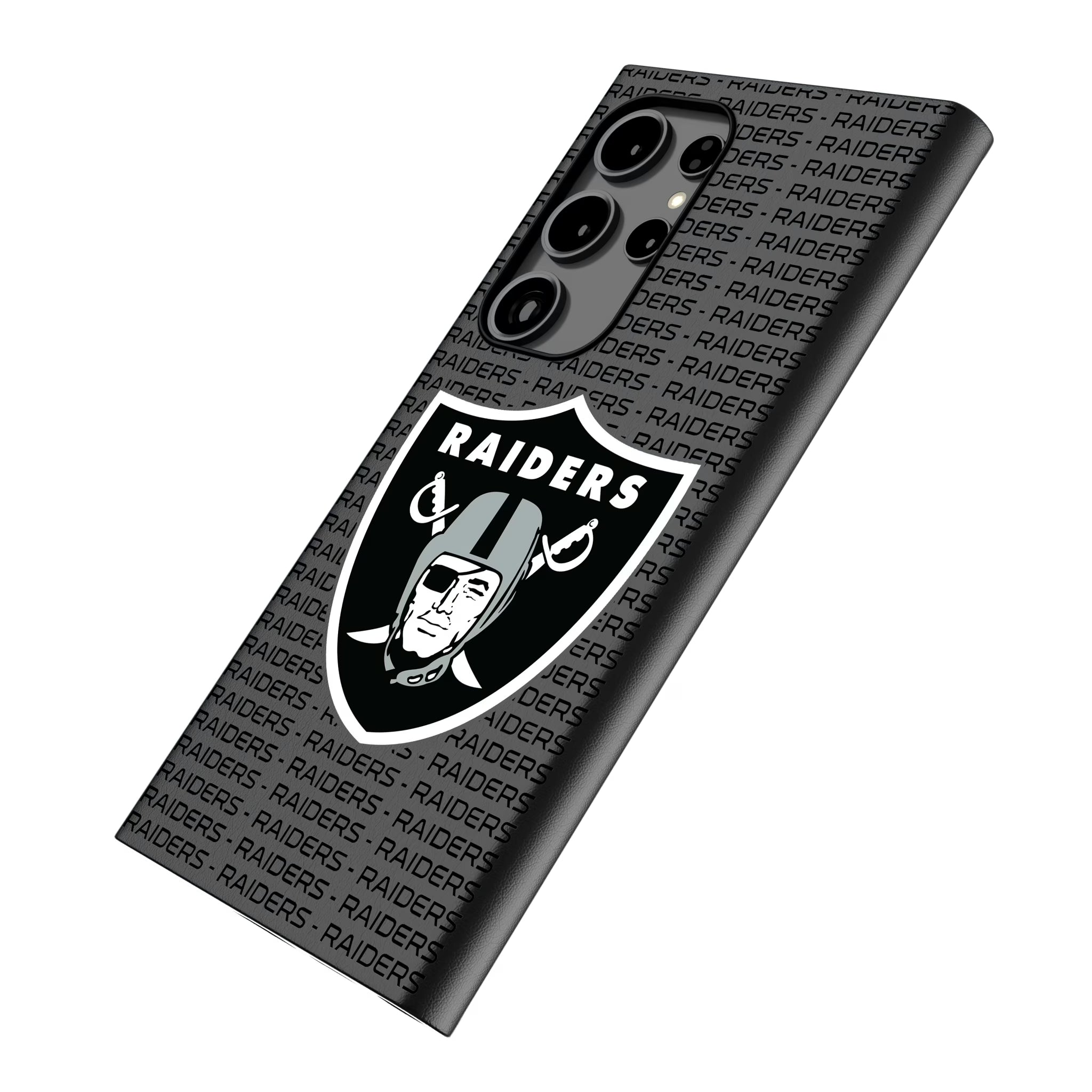 Las Vegas Raiders Text Backdrop Galaxy MagSafe Compatible Phone Case for Samsung Galaxy - Isometric View