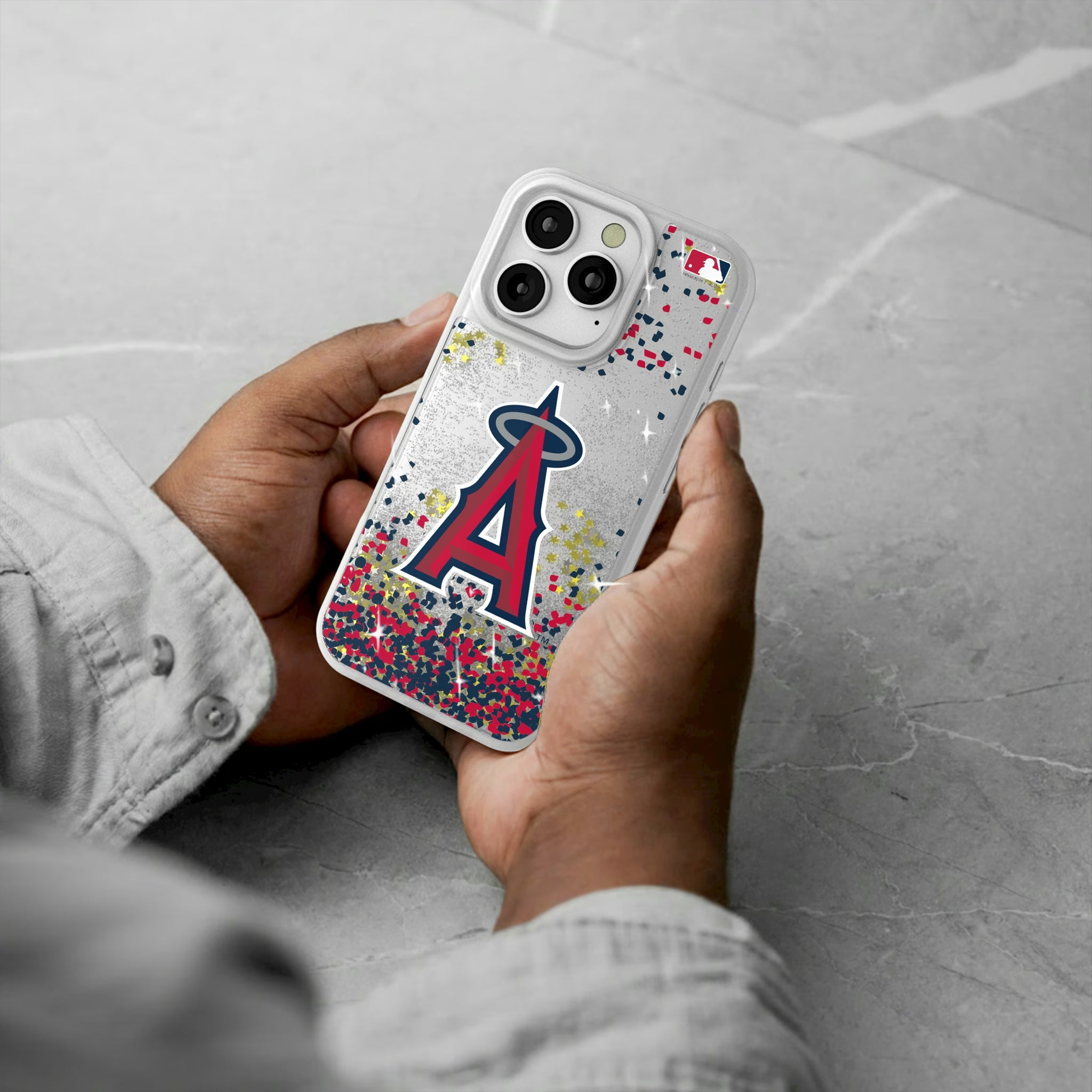 Los Angeles Angels Confetti iPhone Glitter Phone Case for Apple iPhone - Lifestyle#Device_iPhone 16 Pro