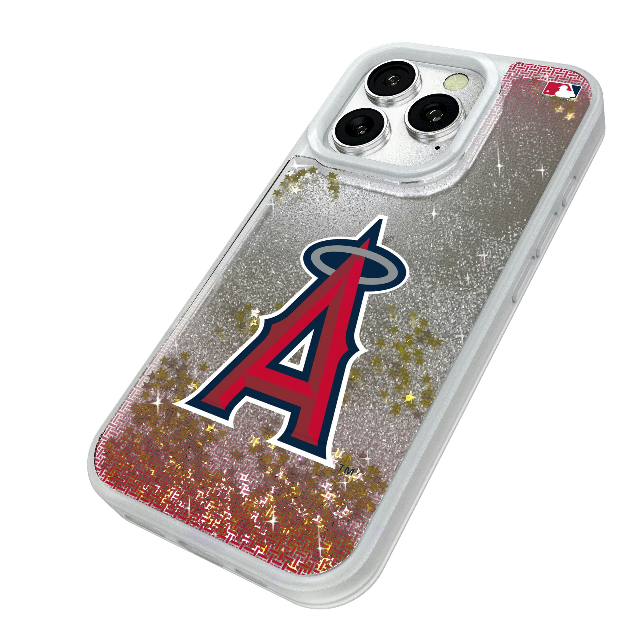 Los Angeles Angels Linen iPhone Glitter Phone Case for Apple iPhone - Isometric View#Device_iPhone 16 Pro