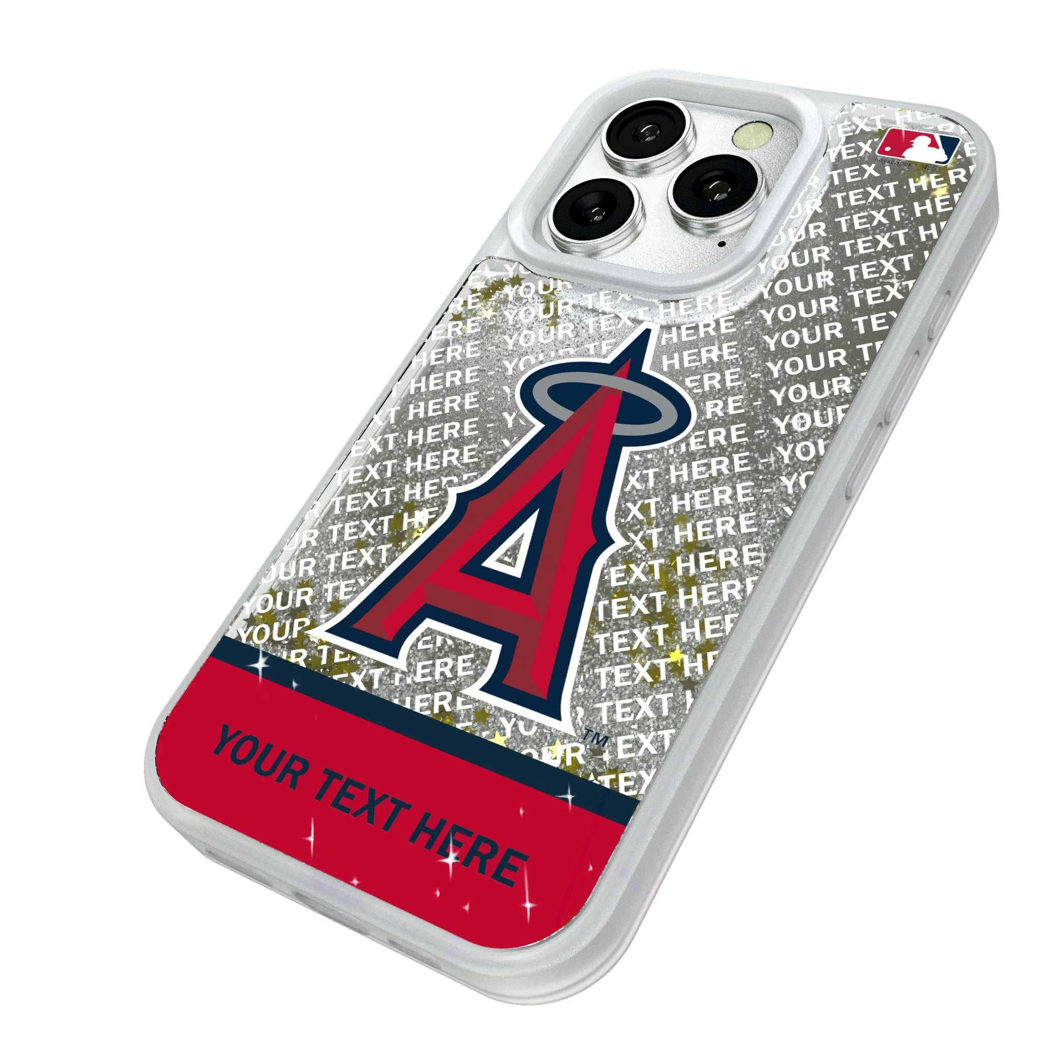 Los Angeles Angels Personalized EndZone Plus iPhone Glitter Phone Case for Apple iPhone - Isometric View#Device_iPhone 16 Pro