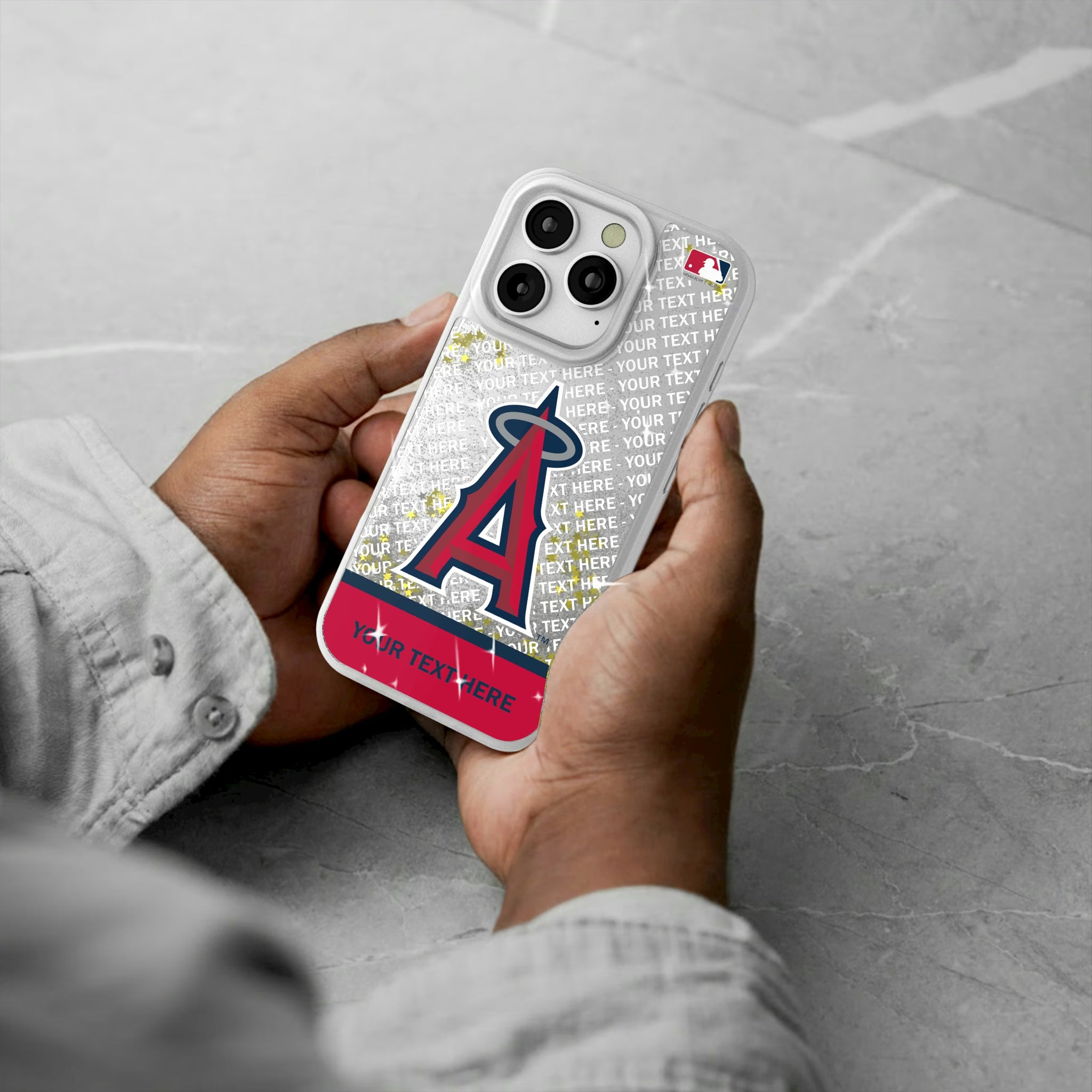 Los Angeles Angels Personalized EndZone Plus iPhone Glitter Phone Case for Apple iPhone - Lifestyle#Device_iPhone 16 Pro