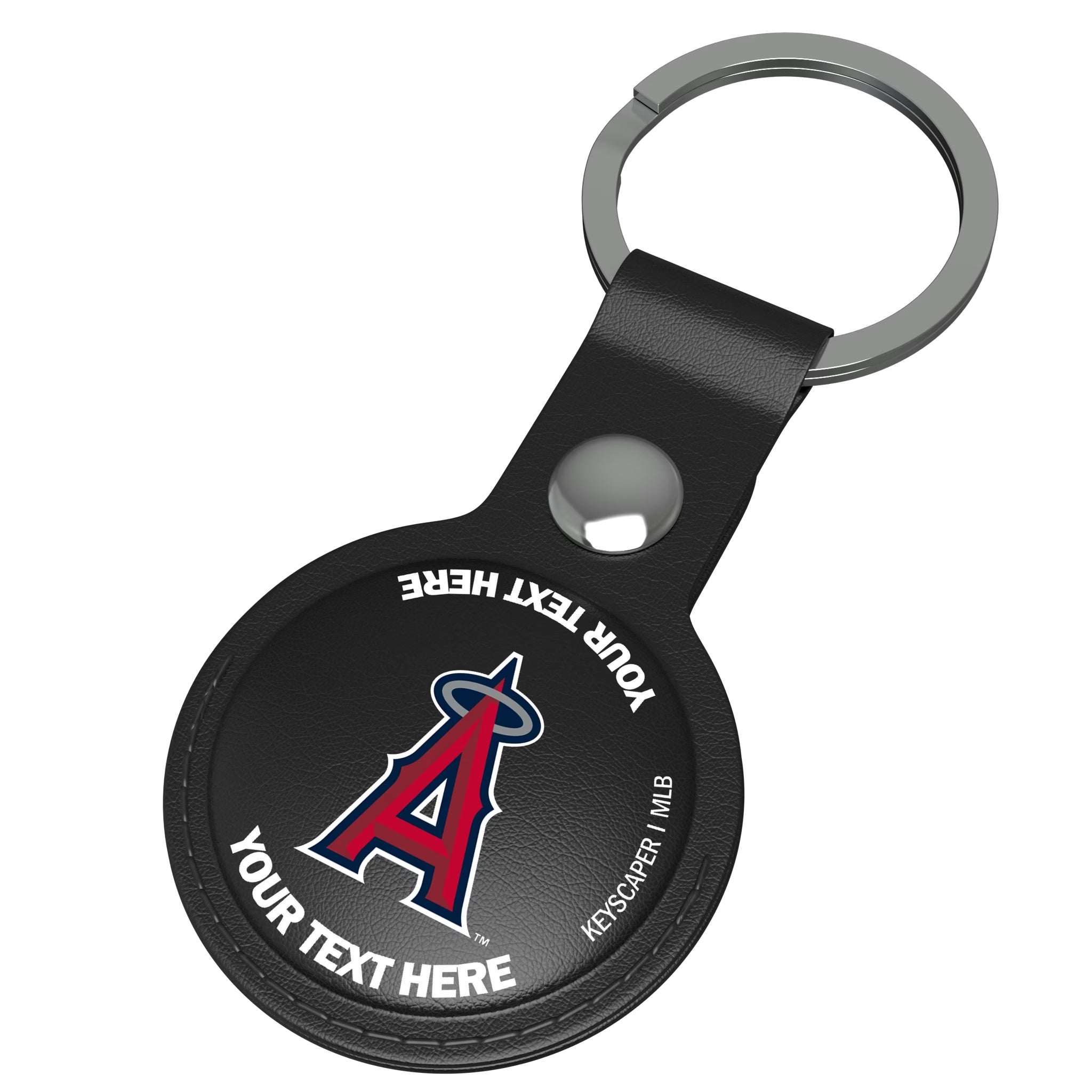 Los Angeles Angels Personalized Insignia AirTag Black Airtag Holder - Isometric View