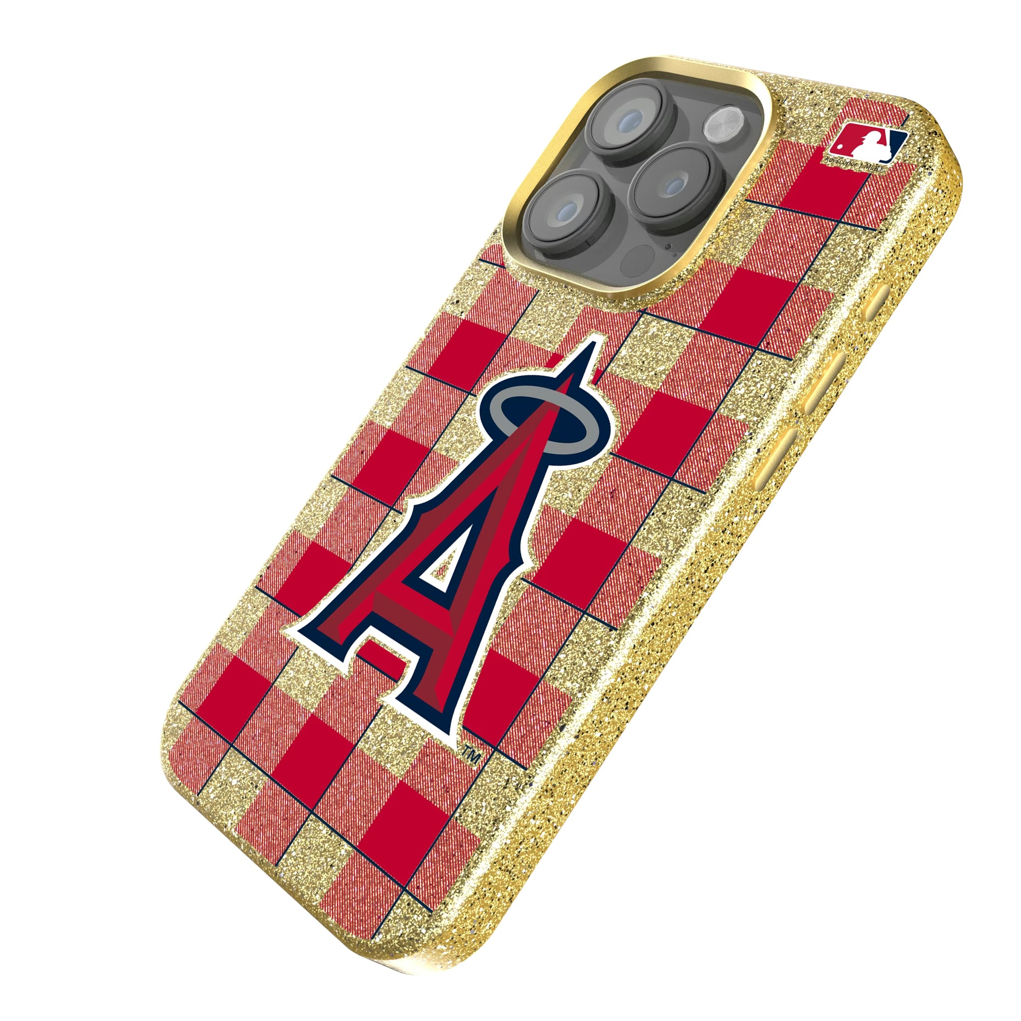 Los Angeles Angels Plaid iPhone Bling Phone Case for Apple iPhone - Isometric View