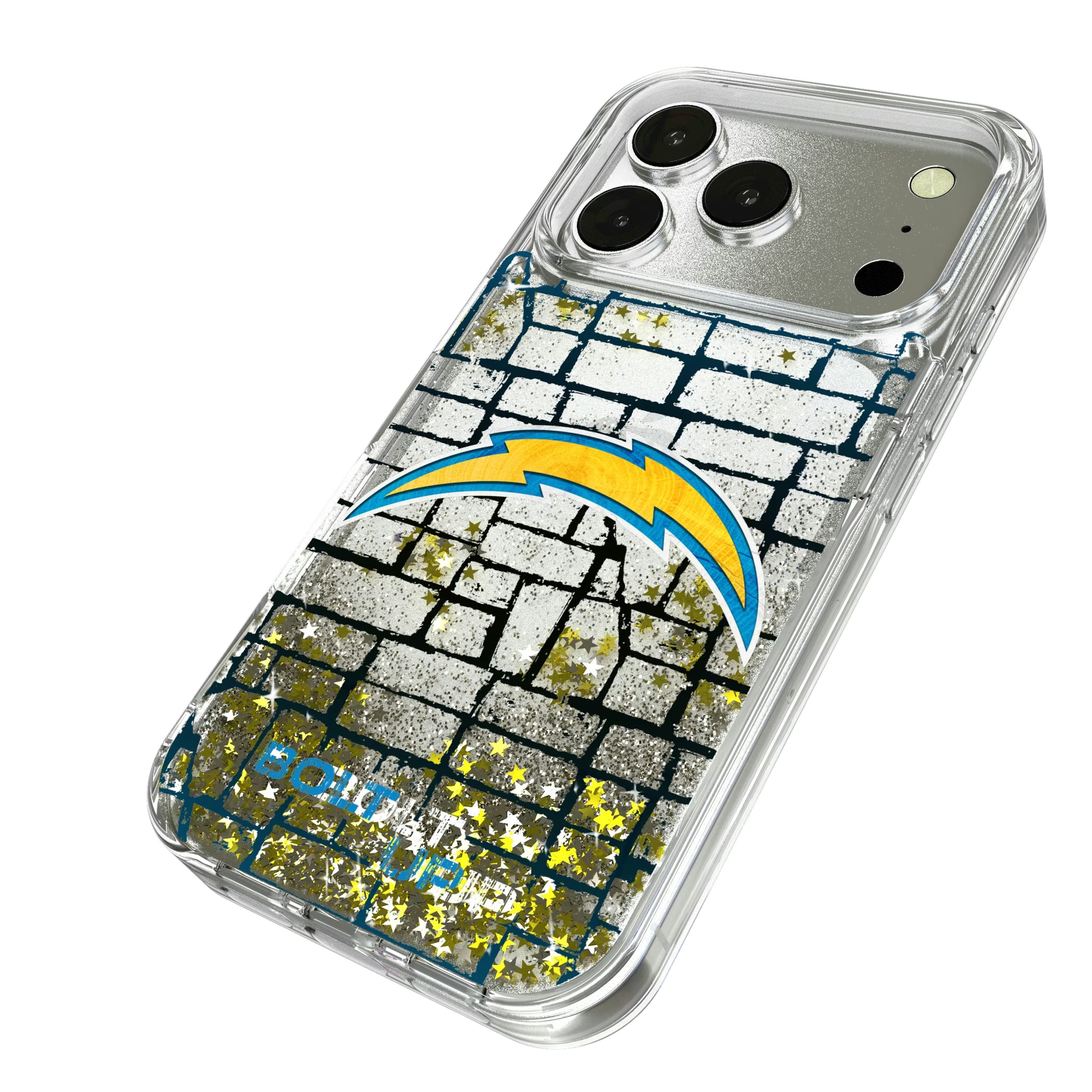 Los Angeles Chargers Brick iPhone Glitter Phone Case for Apple iPhone - Isometric View