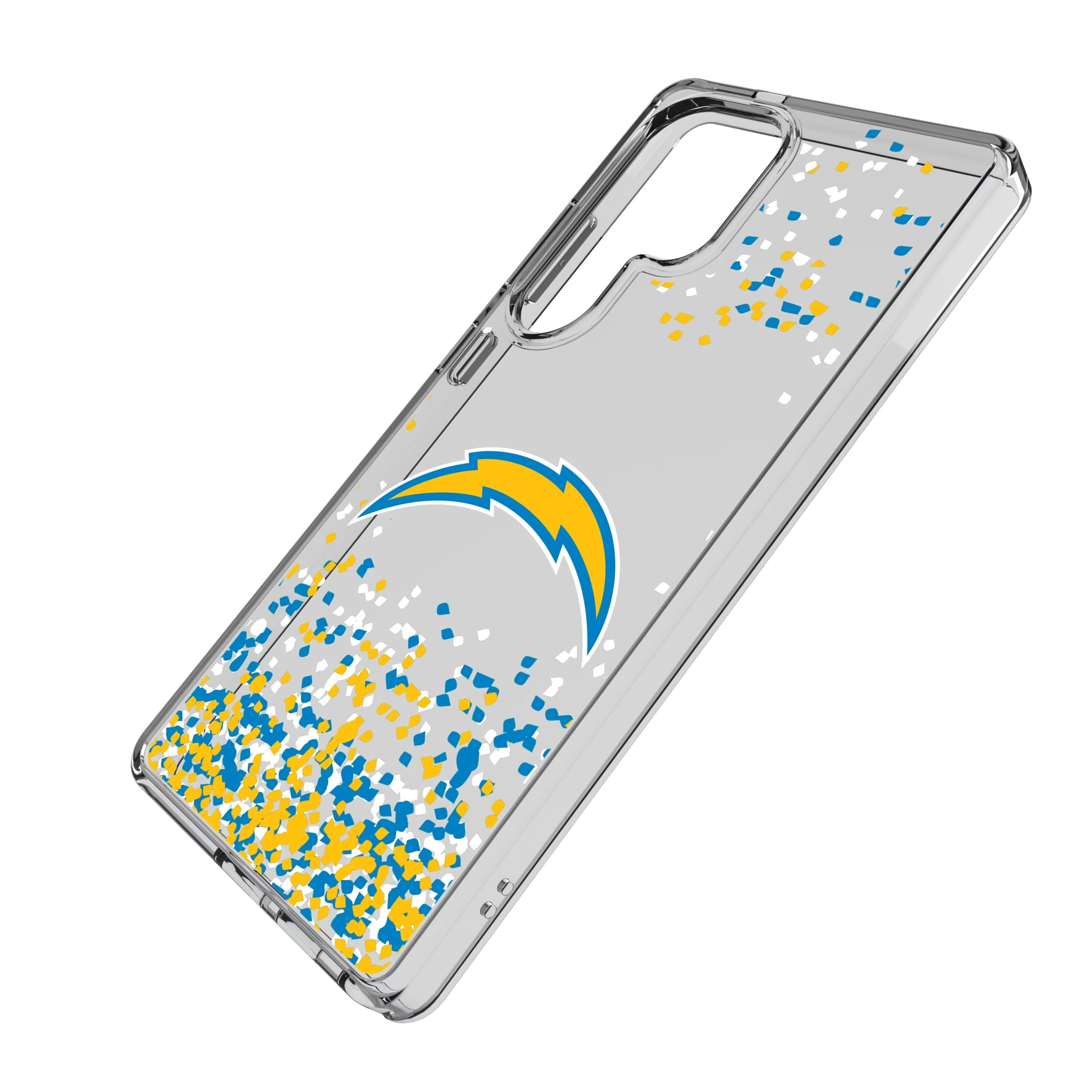 Los Angeles Chargers Confetti Galaxy Clear Phone Case for Samsung Galaxy - Isometric View