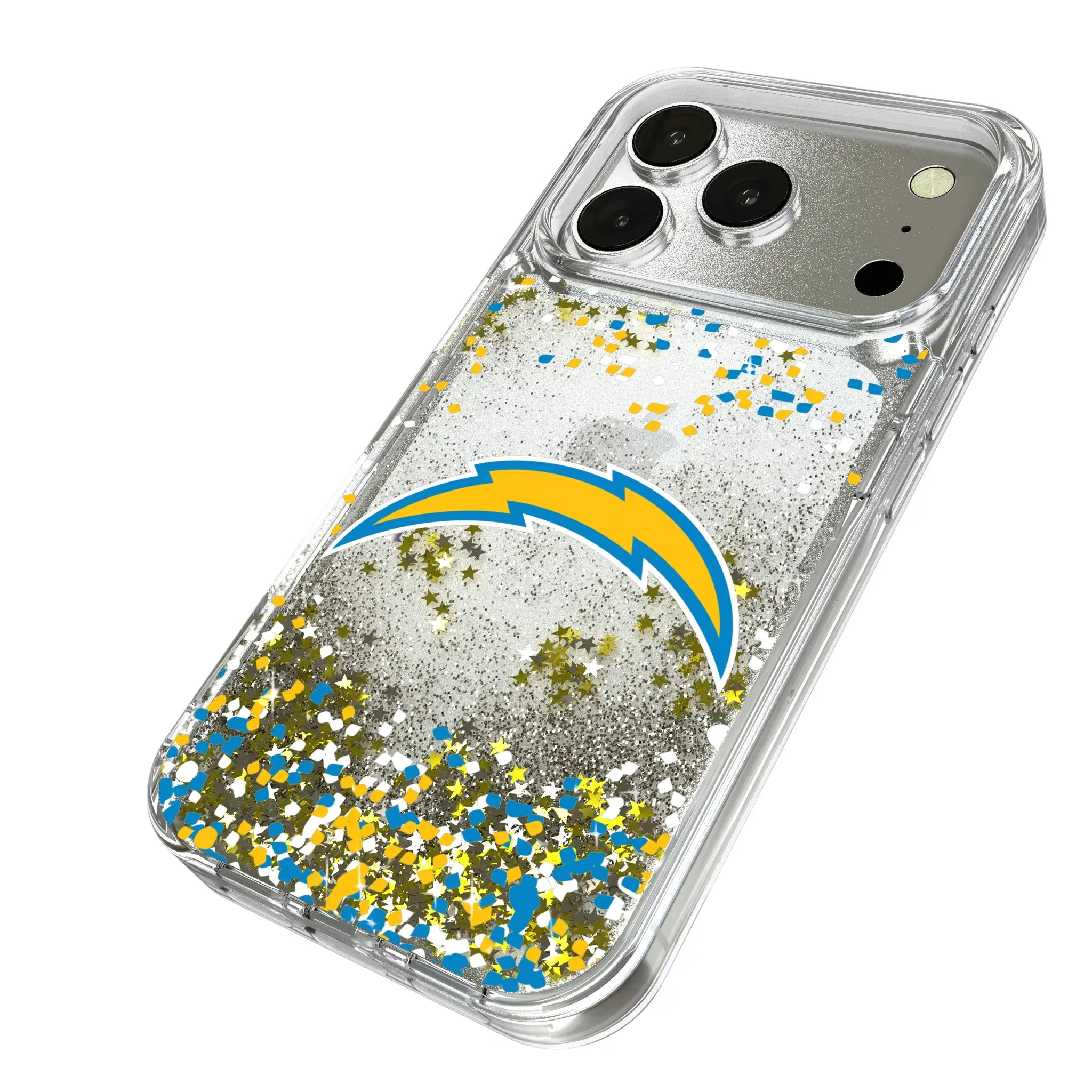 Los Angeles Chargers Confetti iPhone Glitter Phone Case for Apple iPhone - Isometric View