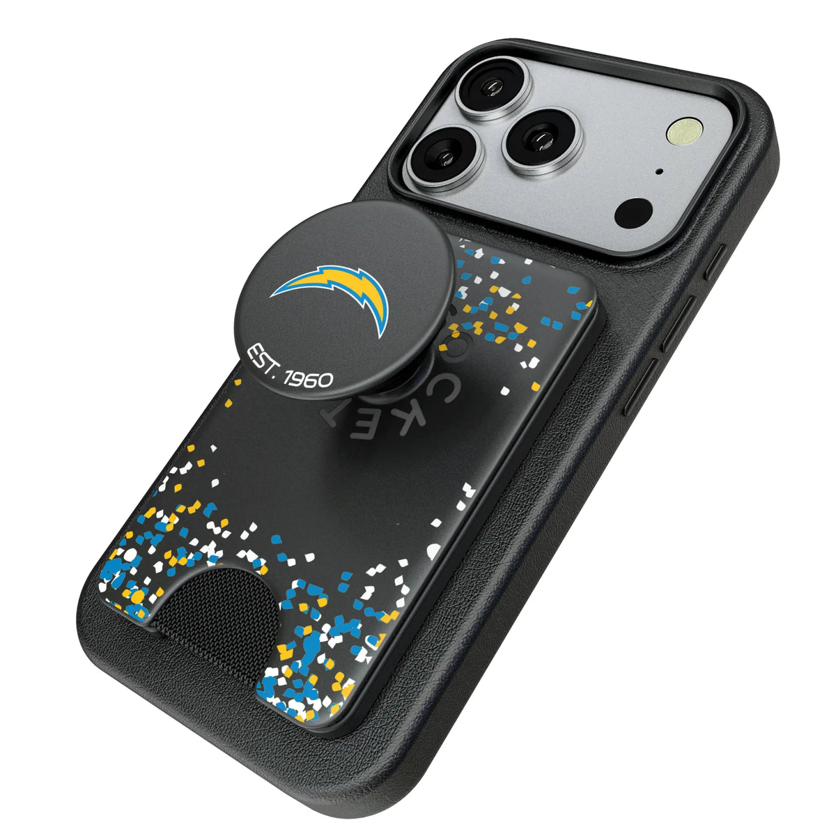 Los Angeles Chargers Confetti Popsockets Wallet Magnetic - Isometric View