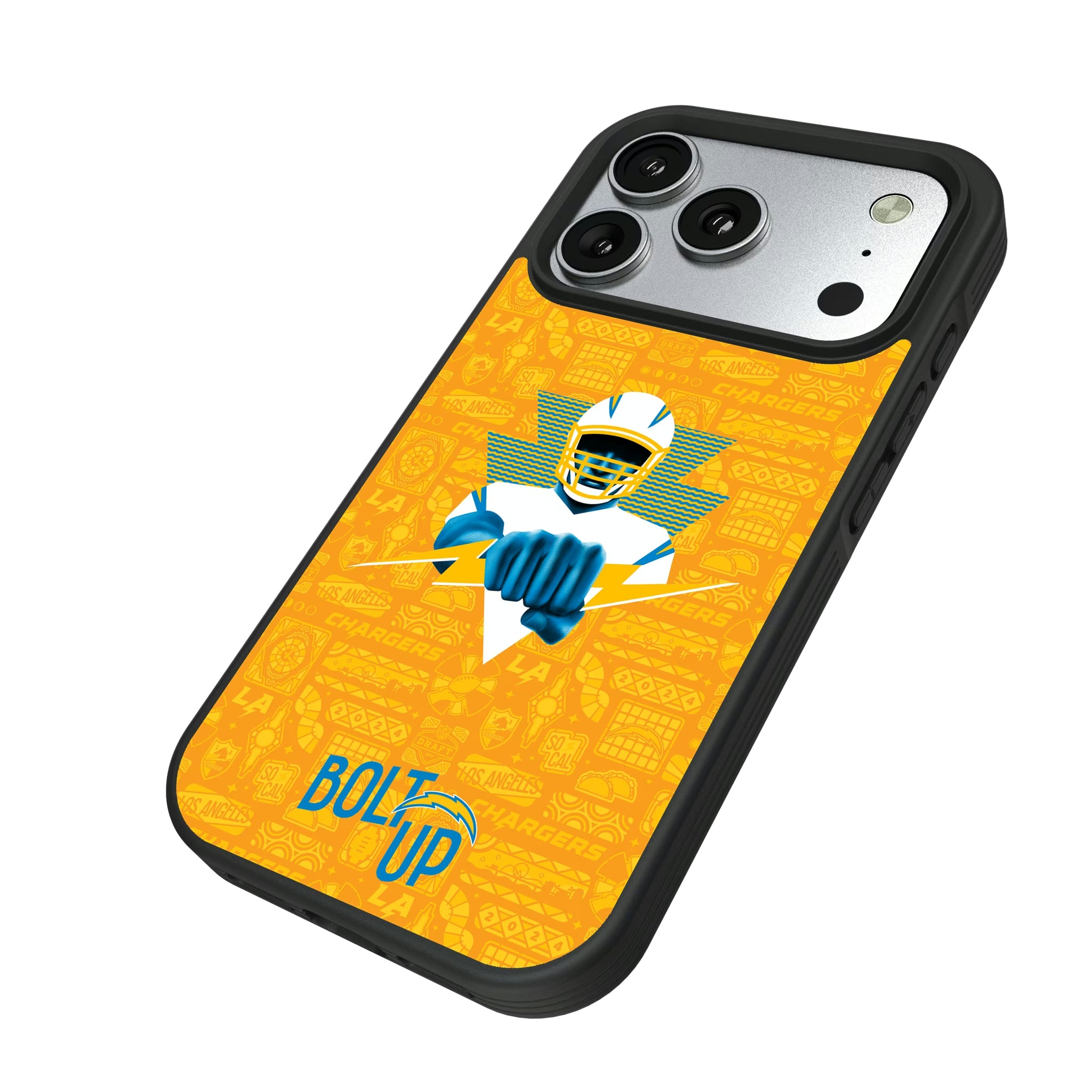 Los Angeles Chargers Deco iPhone Bump Phone Case for Apple iPhone - Isometric View#Device_iPhone 17 Pro