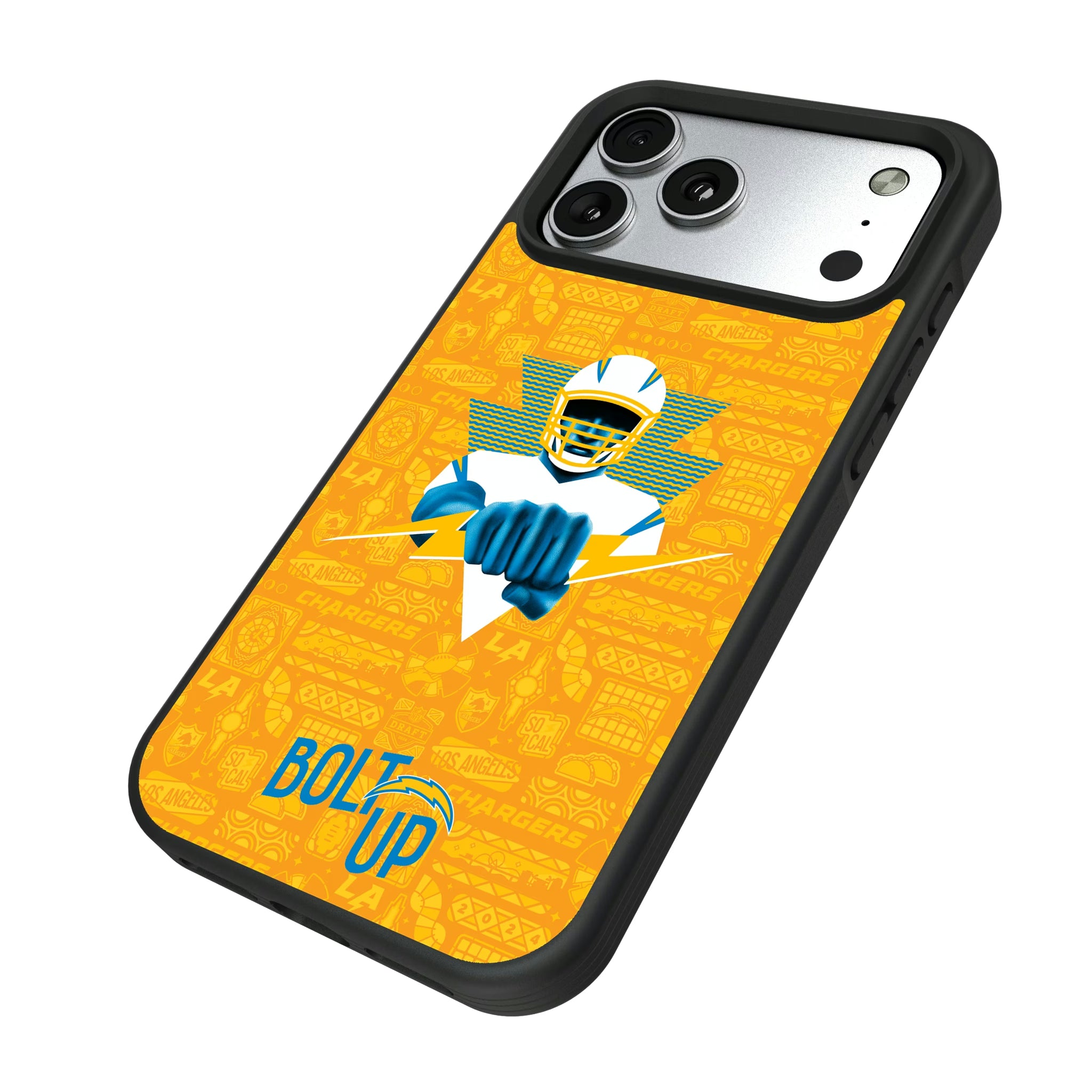 Los Angeles Chargers Deco iPhone Bump Phone Case for Apple iPhone - Isometric View#Device_iPhone 17 Pro Max