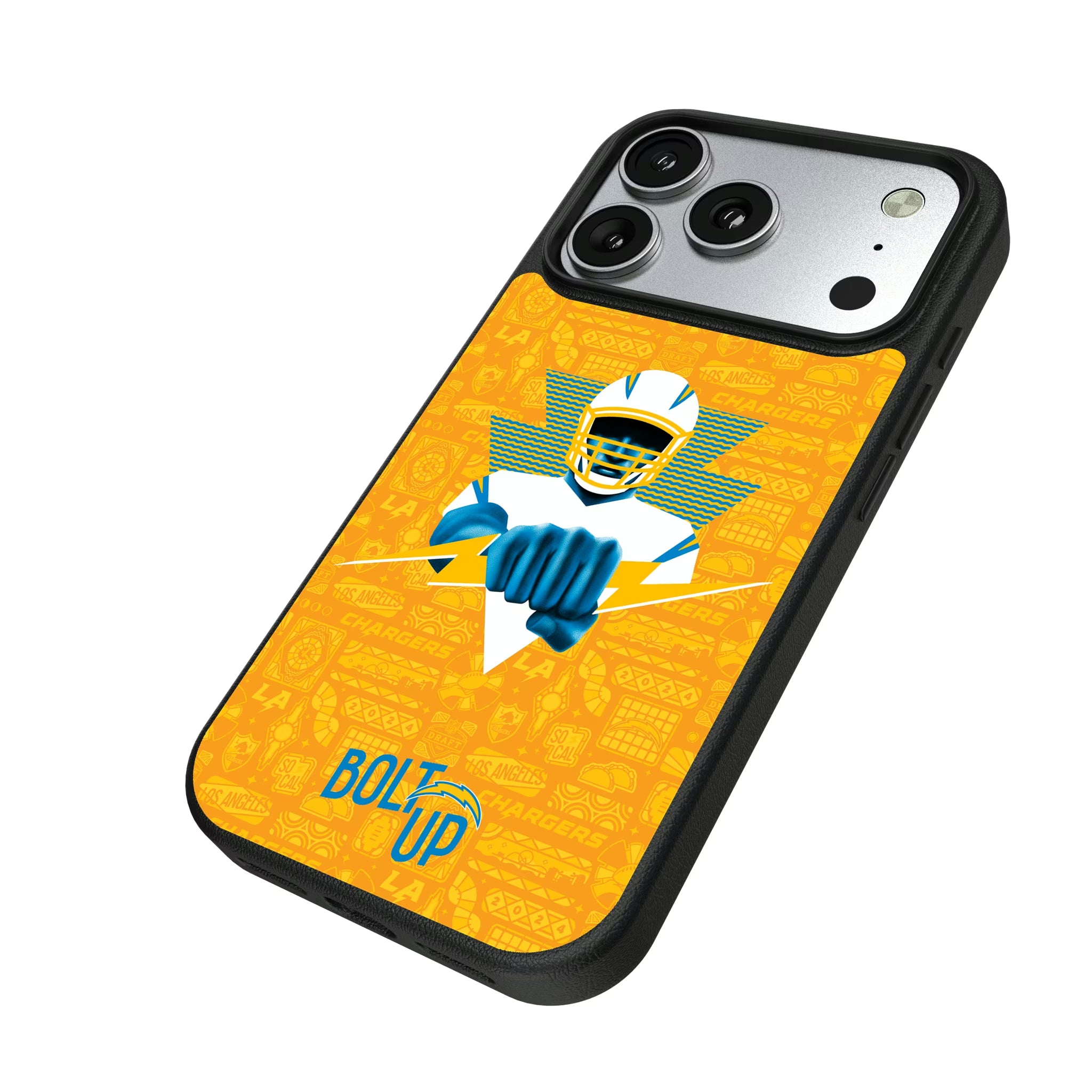 Los Angeles Chargers Deco iPhone MagSafe Compatible Phone Case for Apple iPhone - Isometric View#Device_iPhone 17 Pro