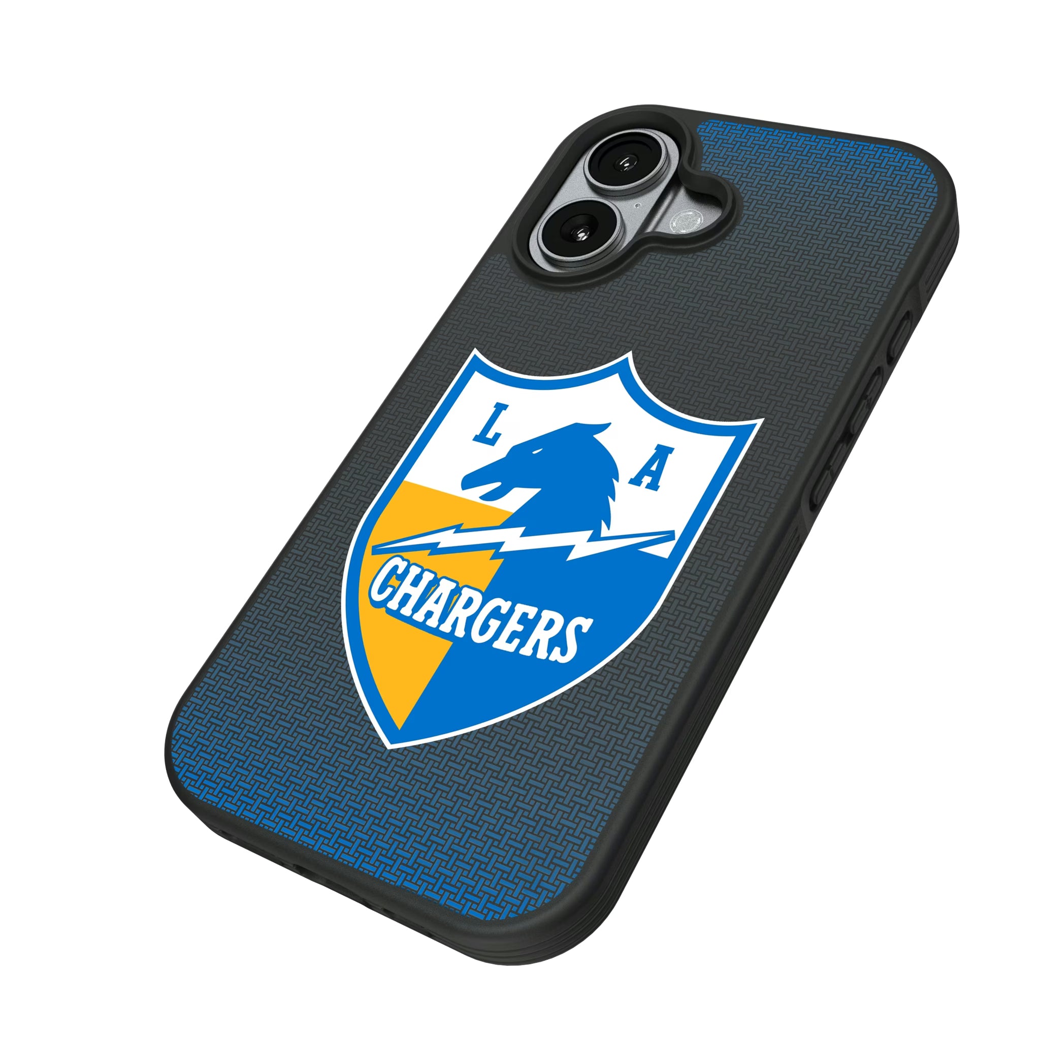 Los Angeles Chargers Historic Collection Linen iPhone Bump Phone Case for Apple iPhone - Isometric View#Device_iPhone 17