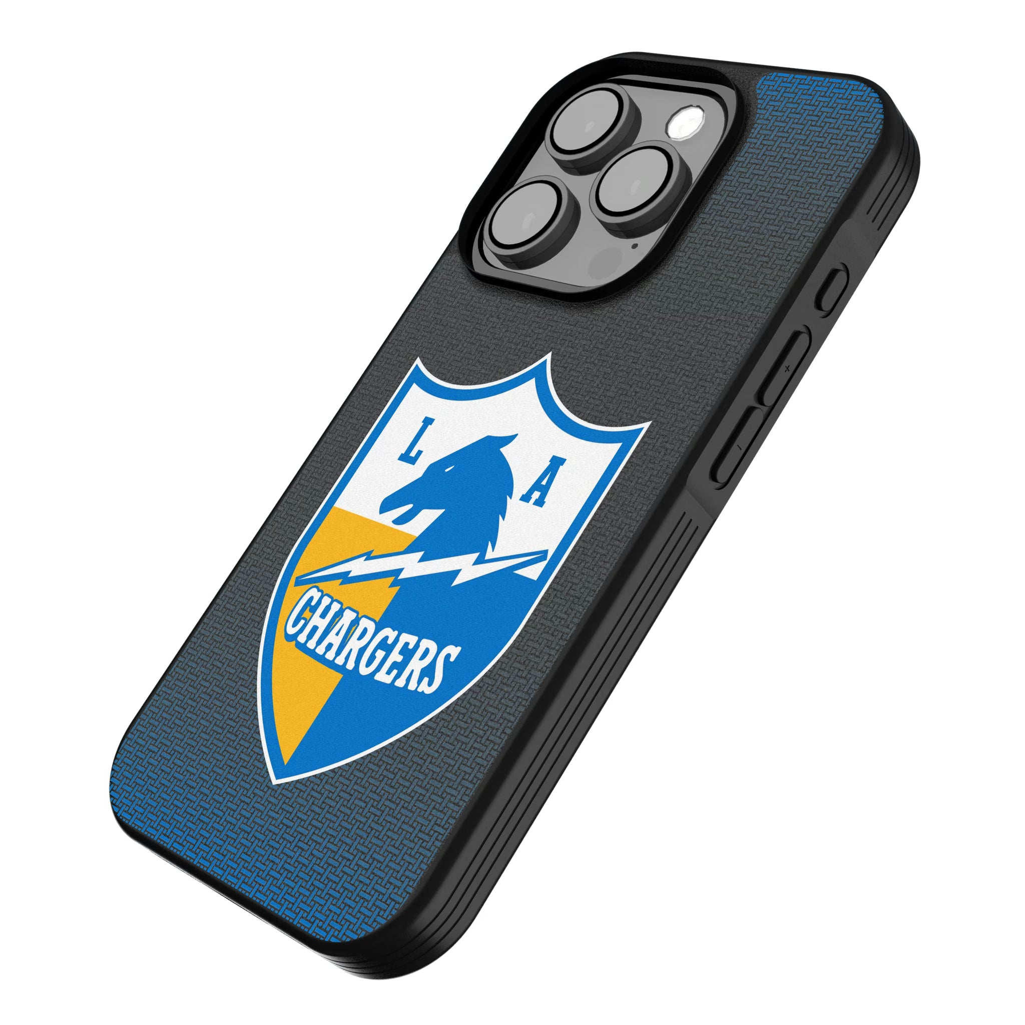Los Angeles Chargers Historic Collection Linen iPhone Bump Phone Case for Apple iPhone - Isometric View