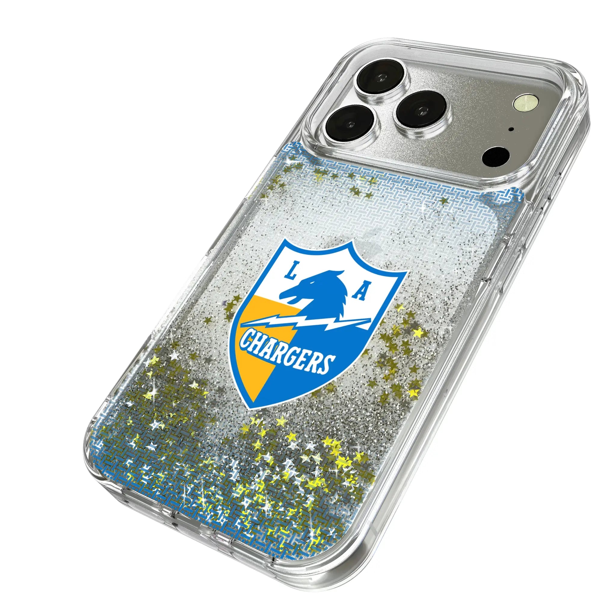 Los Angeles Chargers Historic Collection Linen iPhone Glitter Phone Case for Apple iPhone - Isometric View