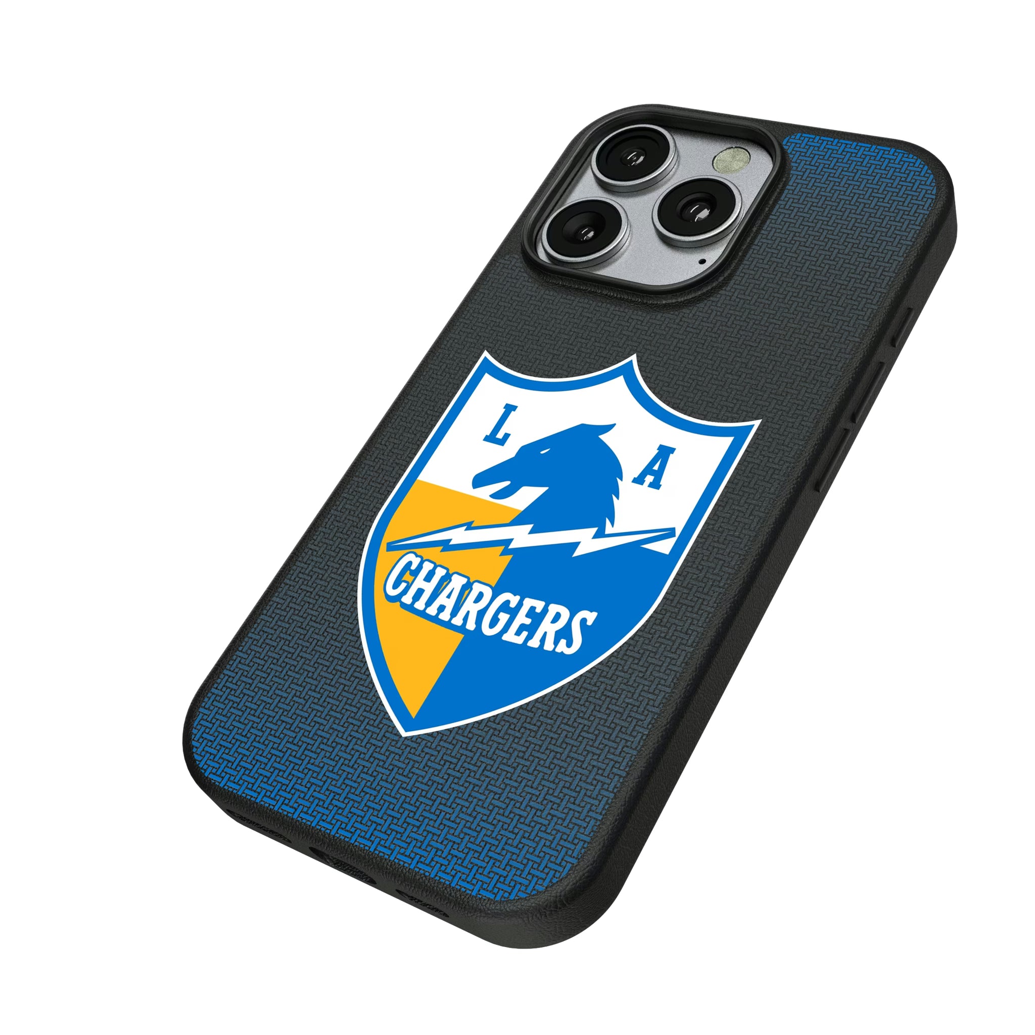 Los Angeles Chargers Historic Collection Linen iPhone MagSafe Compatible Phone Case for Apple iPhone - Isometric View