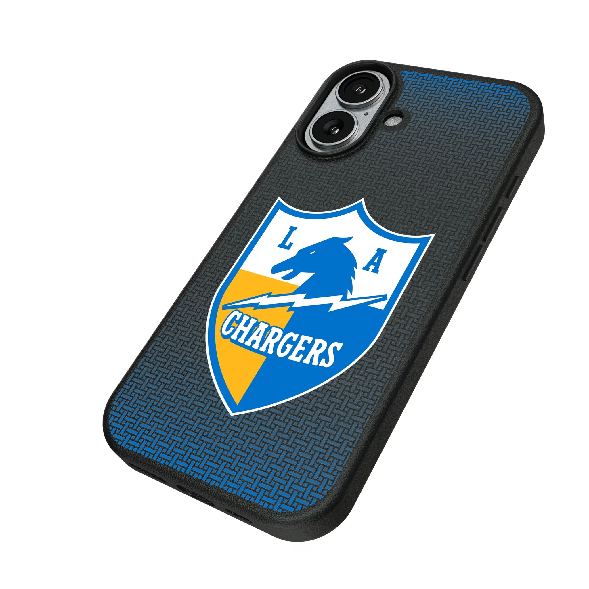 Los Angeles Chargers Historic Collection Linen iPhone MagSafe Compatible Phone Case for Apple iPhone - Isometric View#Device_iPhone 17