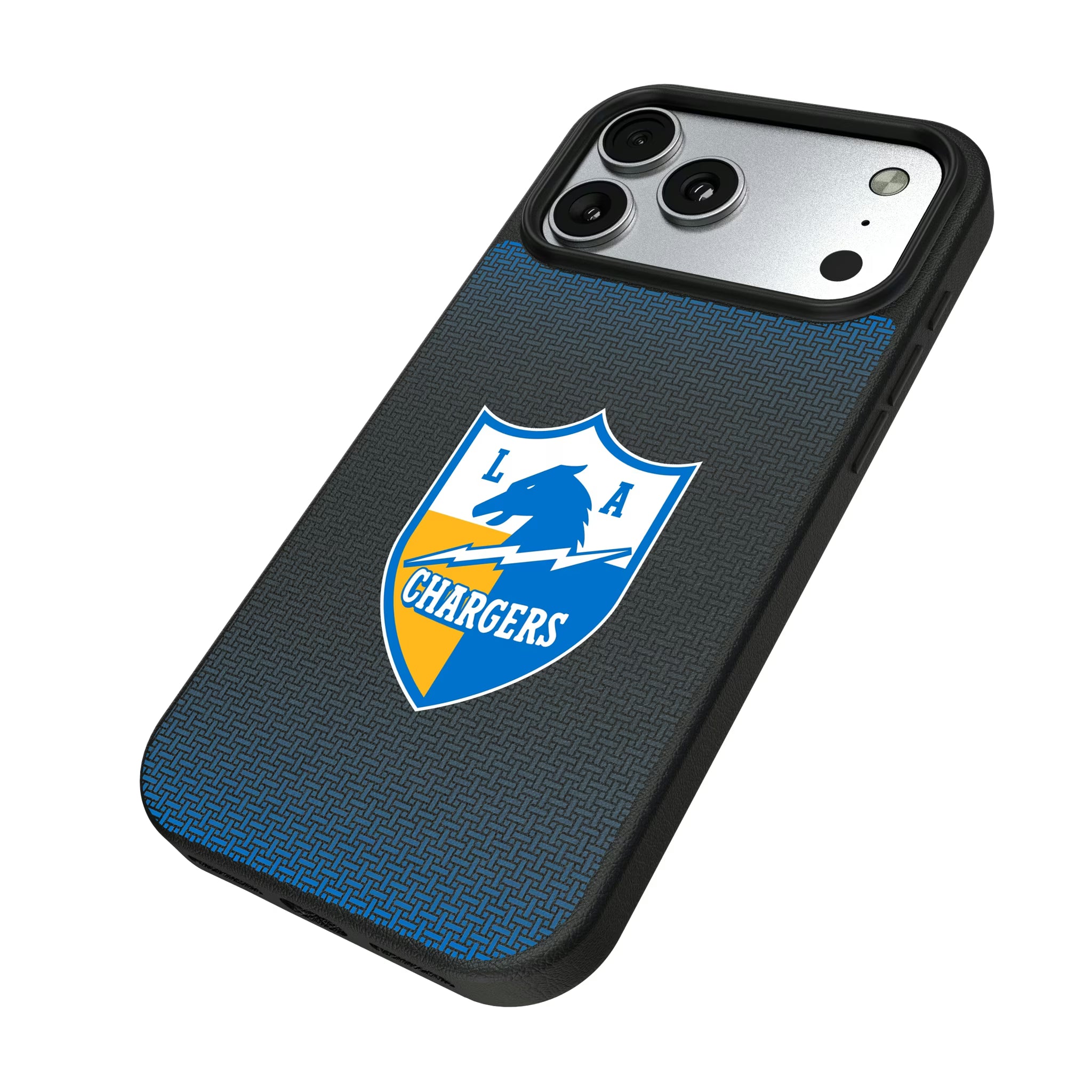 Los Angeles Chargers Historic Collection Linen iPhone MagSafe Compatible Phone Case for Apple iPhone - Isometric View#Device_iPhone 17 Pro Max