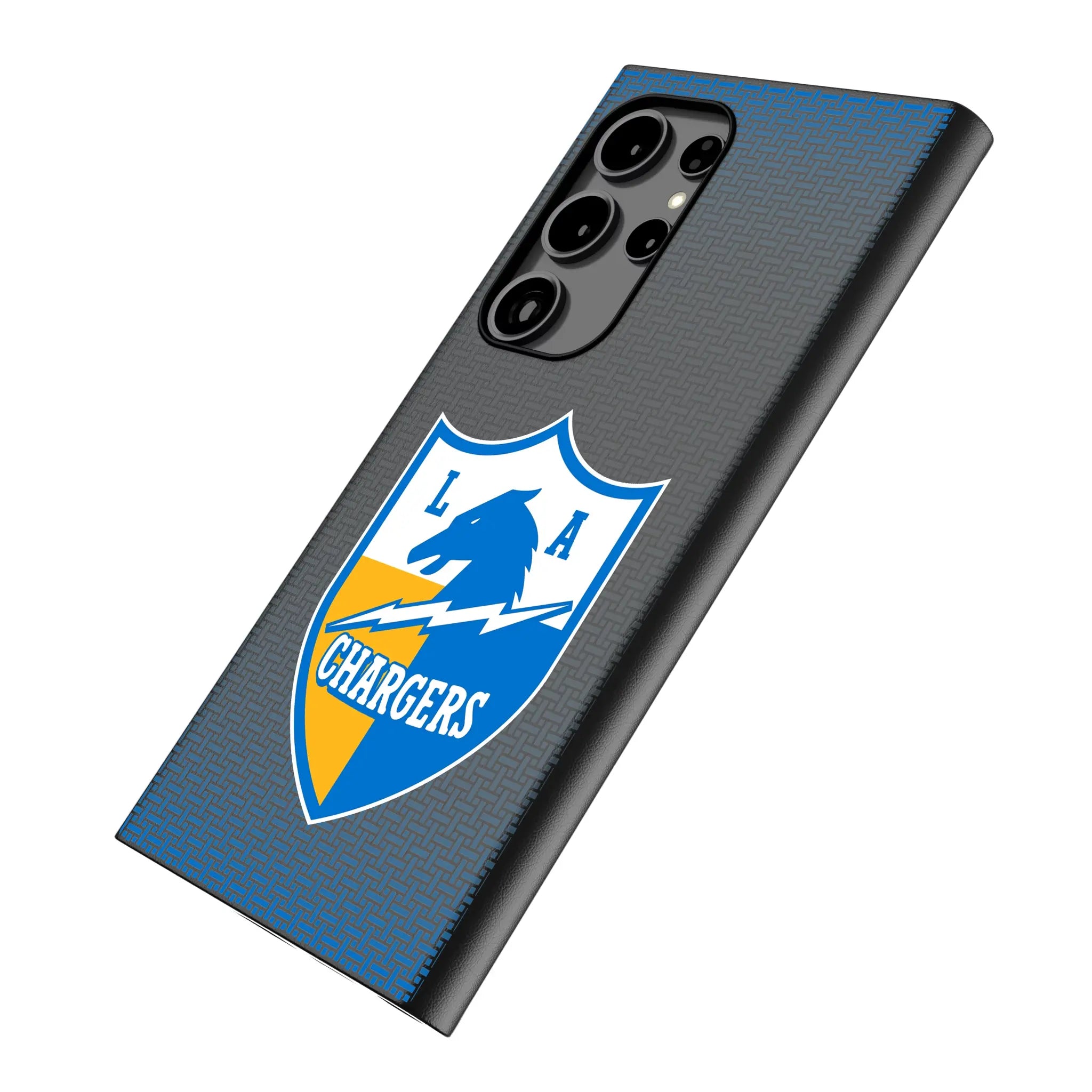 Los Angeles Chargers Historic Collection Linen Galaxy MagSafe Compatible Phone Case for Samsung Galaxy - Isometric View