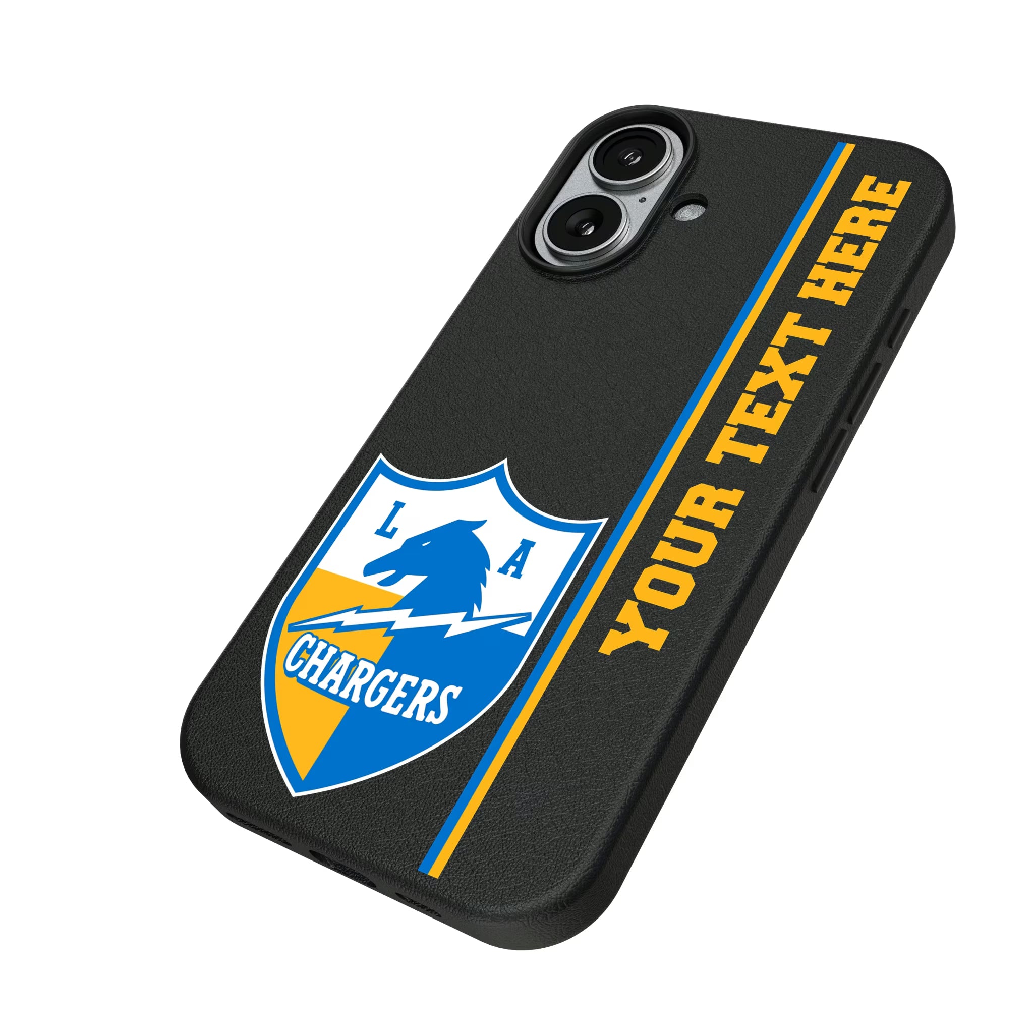 Los Angeles Chargers Historic Collection Personalized Sidebard iPhone MagSafe Compatible Phone Case for Apple iPhone - Isometric View#Device_iPhone 17