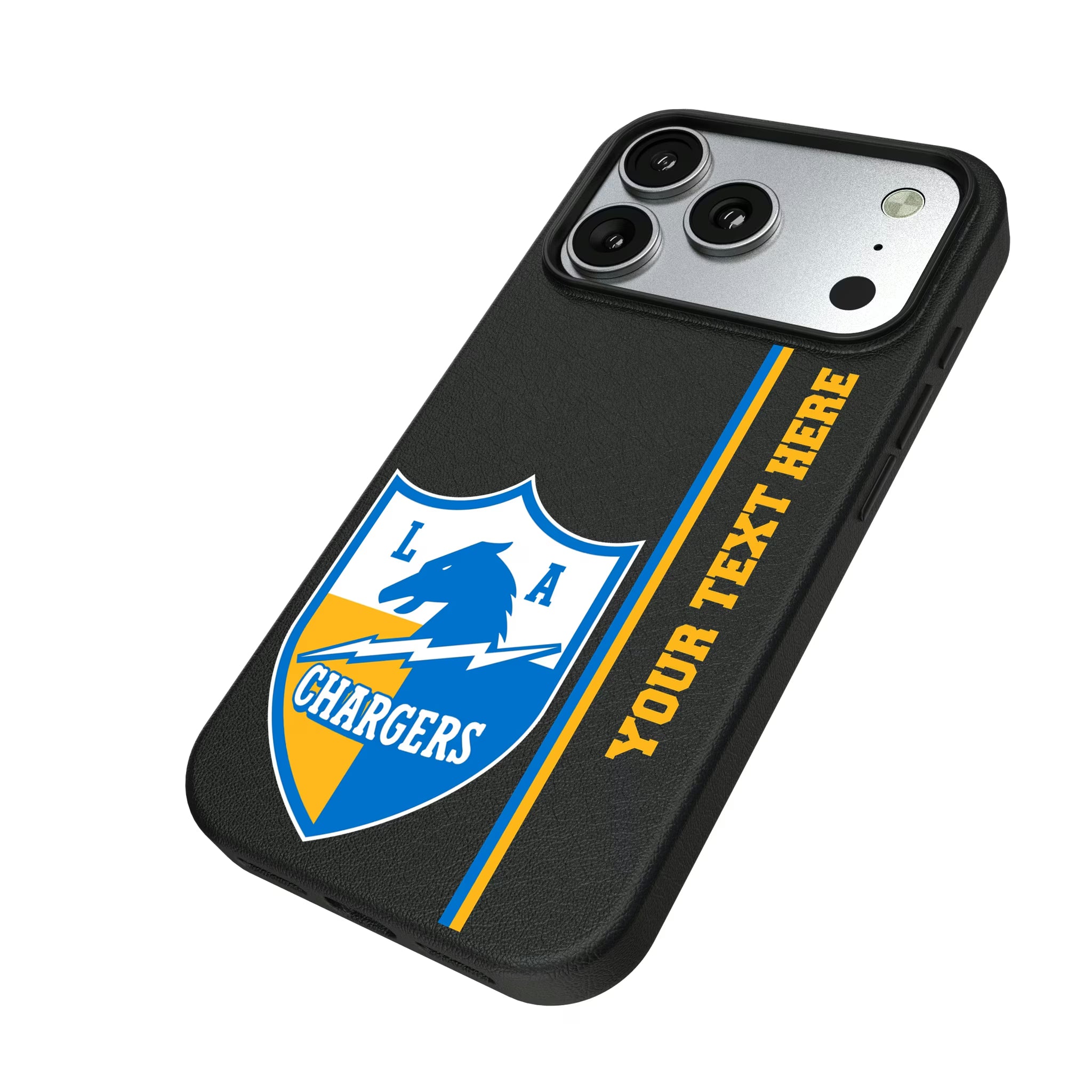 Los Angeles Chargers Historic Collection Personalized Sidebard iPhone MagSafe Compatible Phone Case for Apple iPhone - Isometric View#Device_iPhone 17 Pro