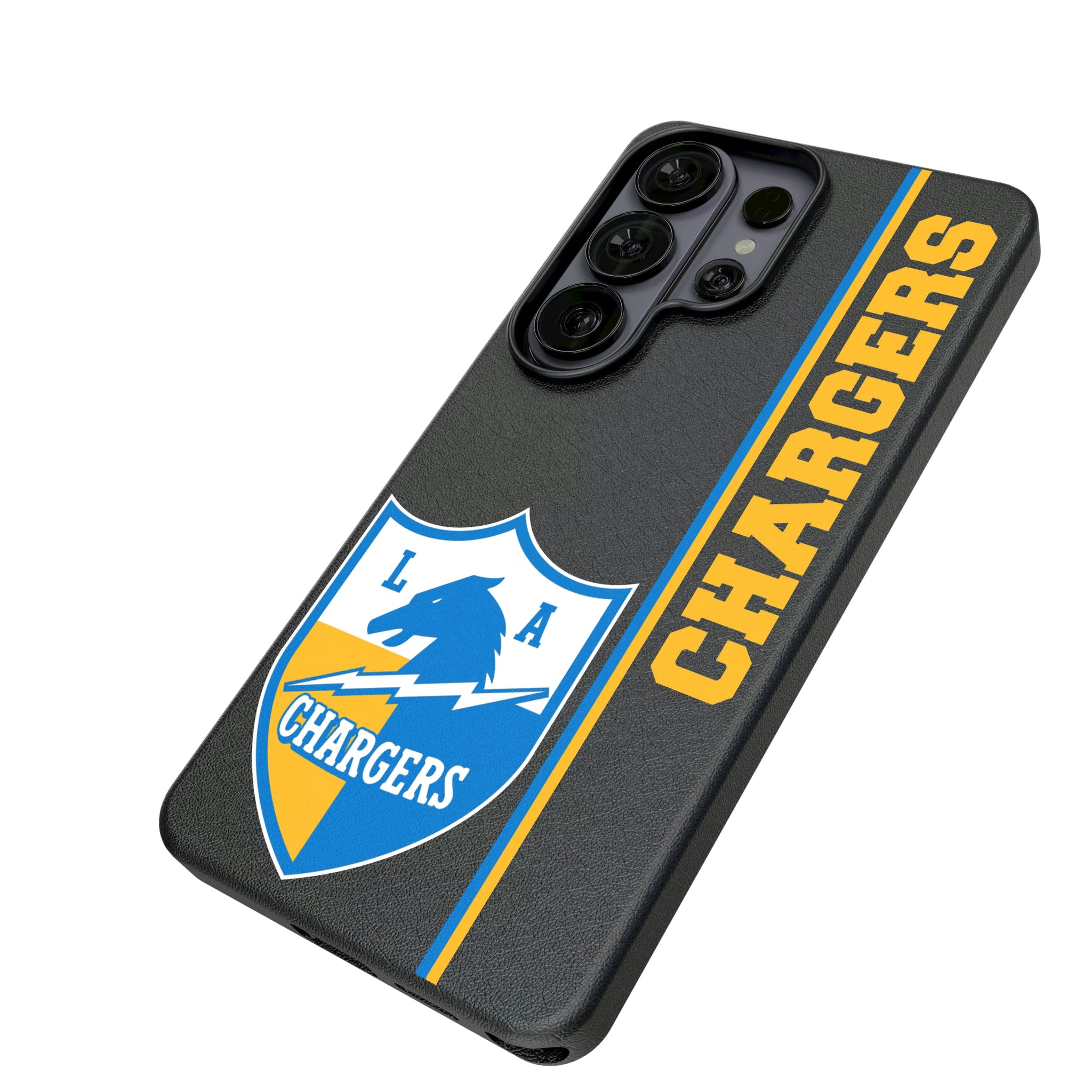 Los Angeles Chargers Historic Collection Sidebar Galaxy MagSafe Compatible Phone Case for Samsung Galaxy - Isometric View#Device_Galaxy S26 Ultra