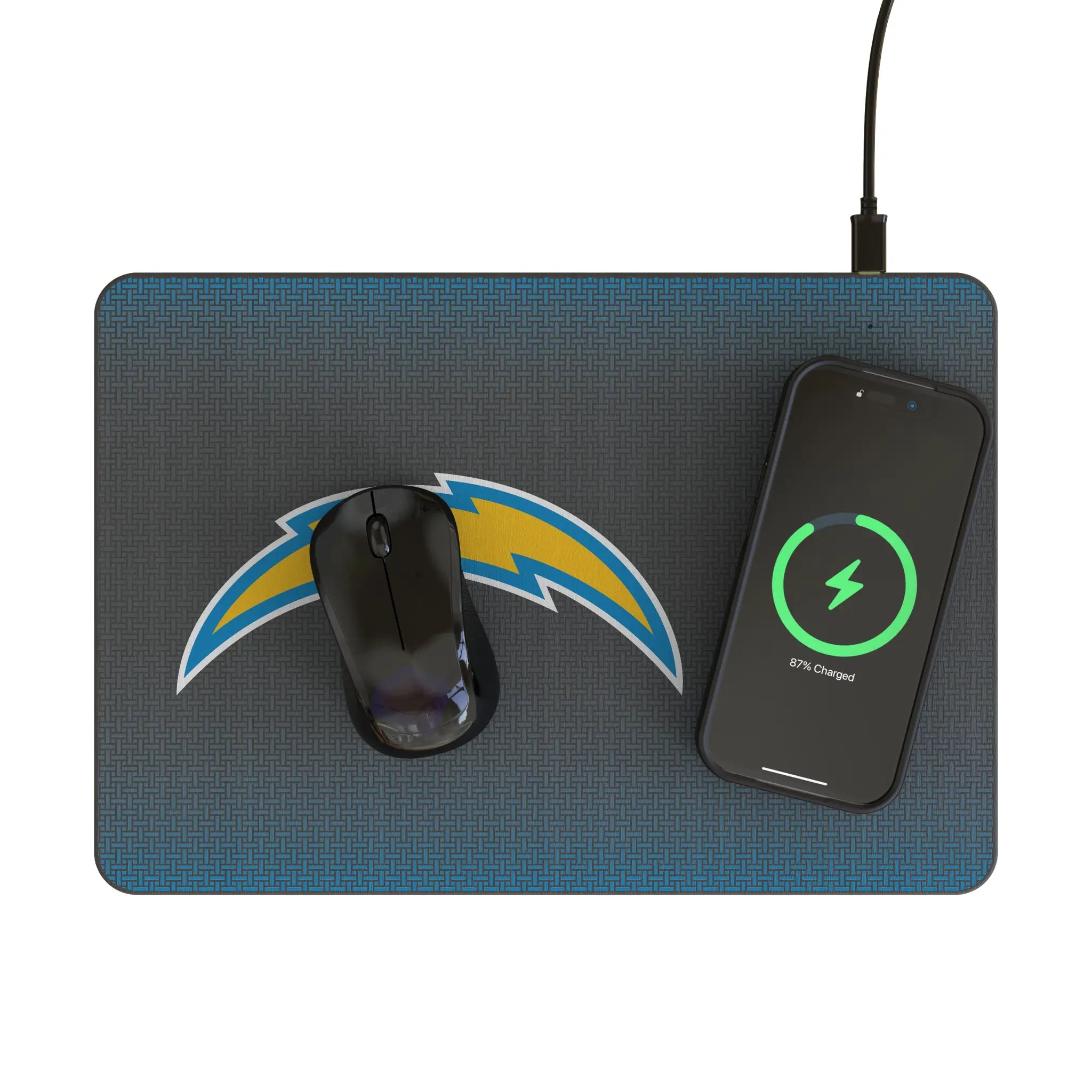Los Angeles Chargers Linen 15-Watt Wireless Charger and Mouse Pad - Lifestyle