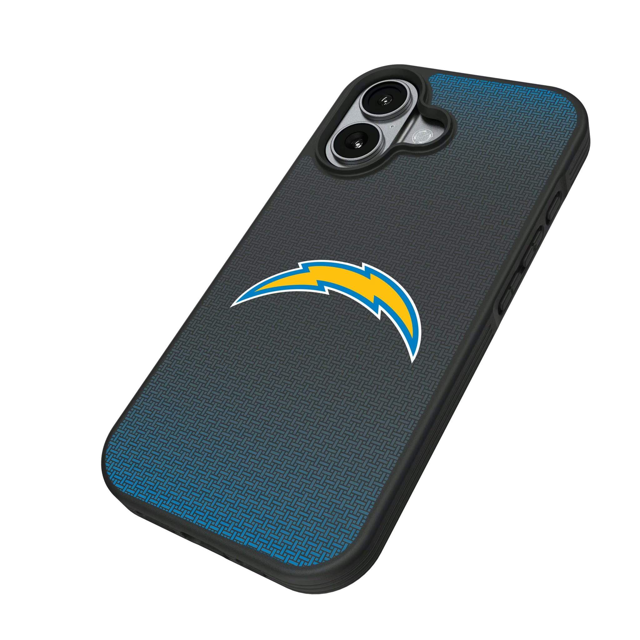 Los Angeles Chargers Linen iPhone Bump Phone Case for Apple iPhone - Isometric View#Device_iPhone 17
