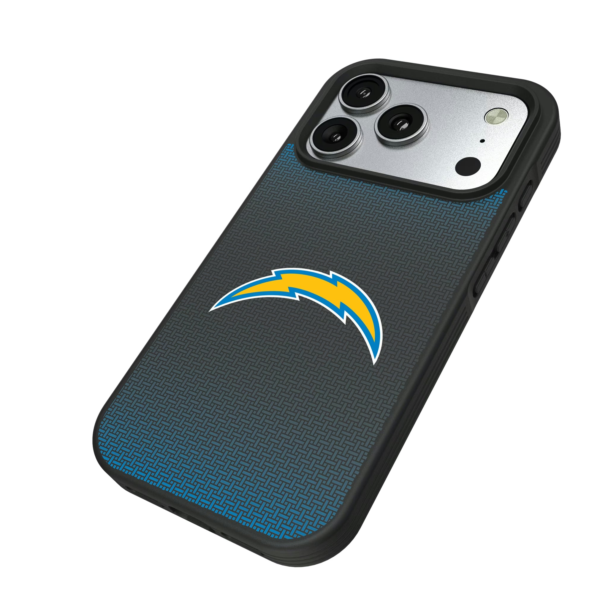 Los Angeles Chargers Linen iPhone Bump Phone Case for Apple iPhone - Isometric View#Device_iPhone 17 Pro