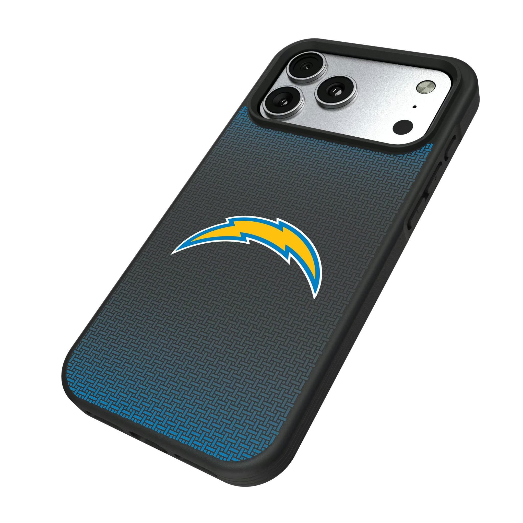 Los Angeles Chargers Linen iPhone Bump Phone Case for Apple iPhone - Isometric View#Device_iPhone 17 Pro Max