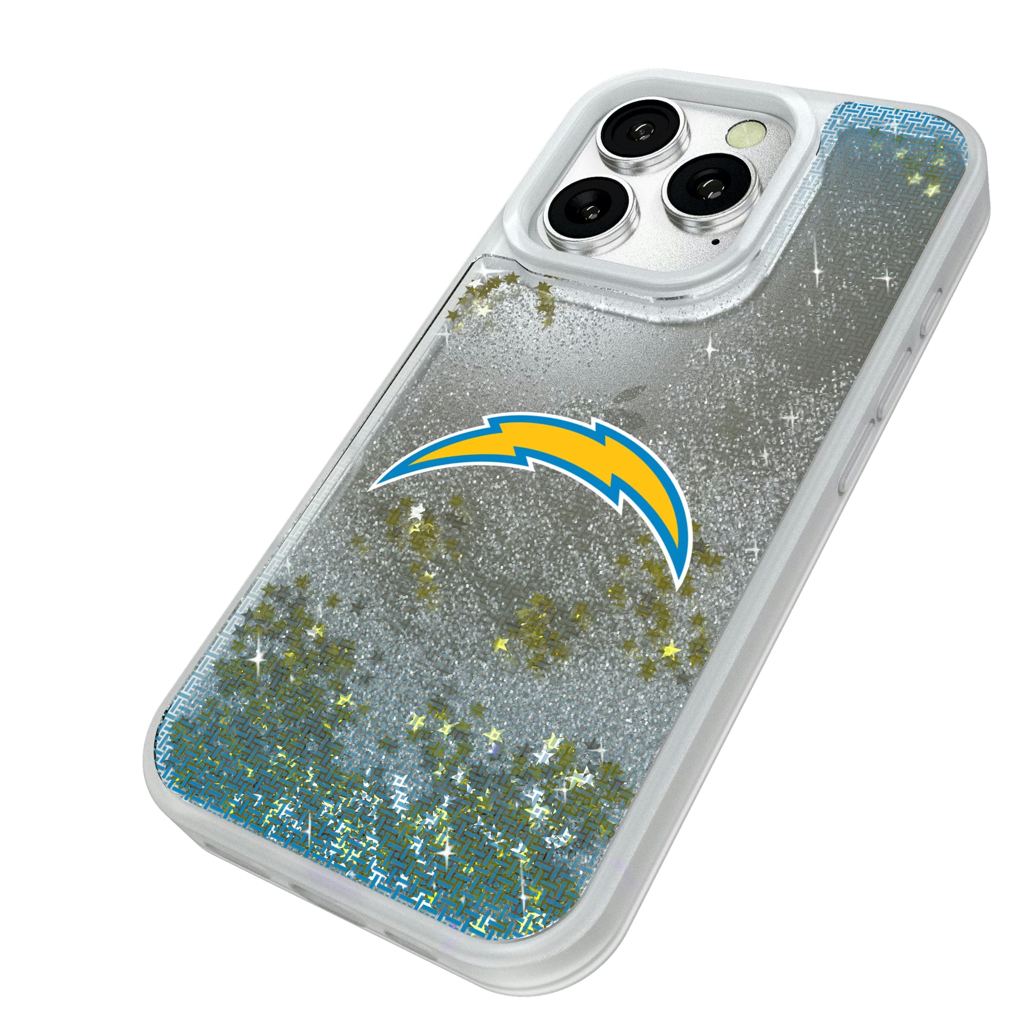 Los Angeles Chargers Linen iPhone Glitter Phone Case for Apple iPhone - Isometric View#Device_iPhone 16 Pro