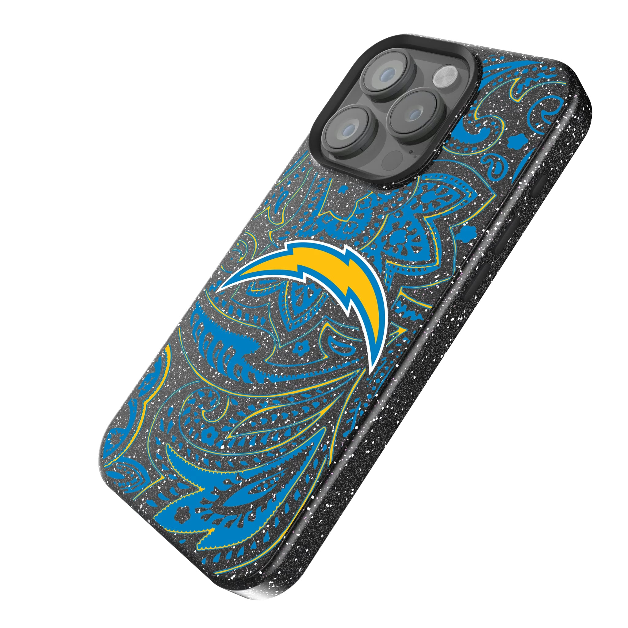 Los Angeles Chargers Paisley iPhone Bling Phone Case for Apple iPhone - Isometric View