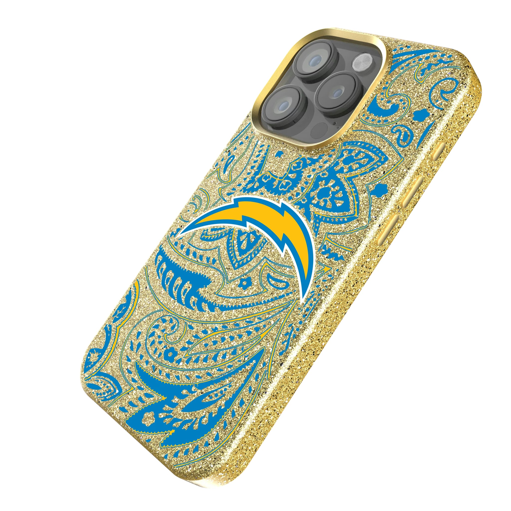 Los Angeles Chargers Paisley iPhone Bling Phone Case for Apple iPhone - Isometric View