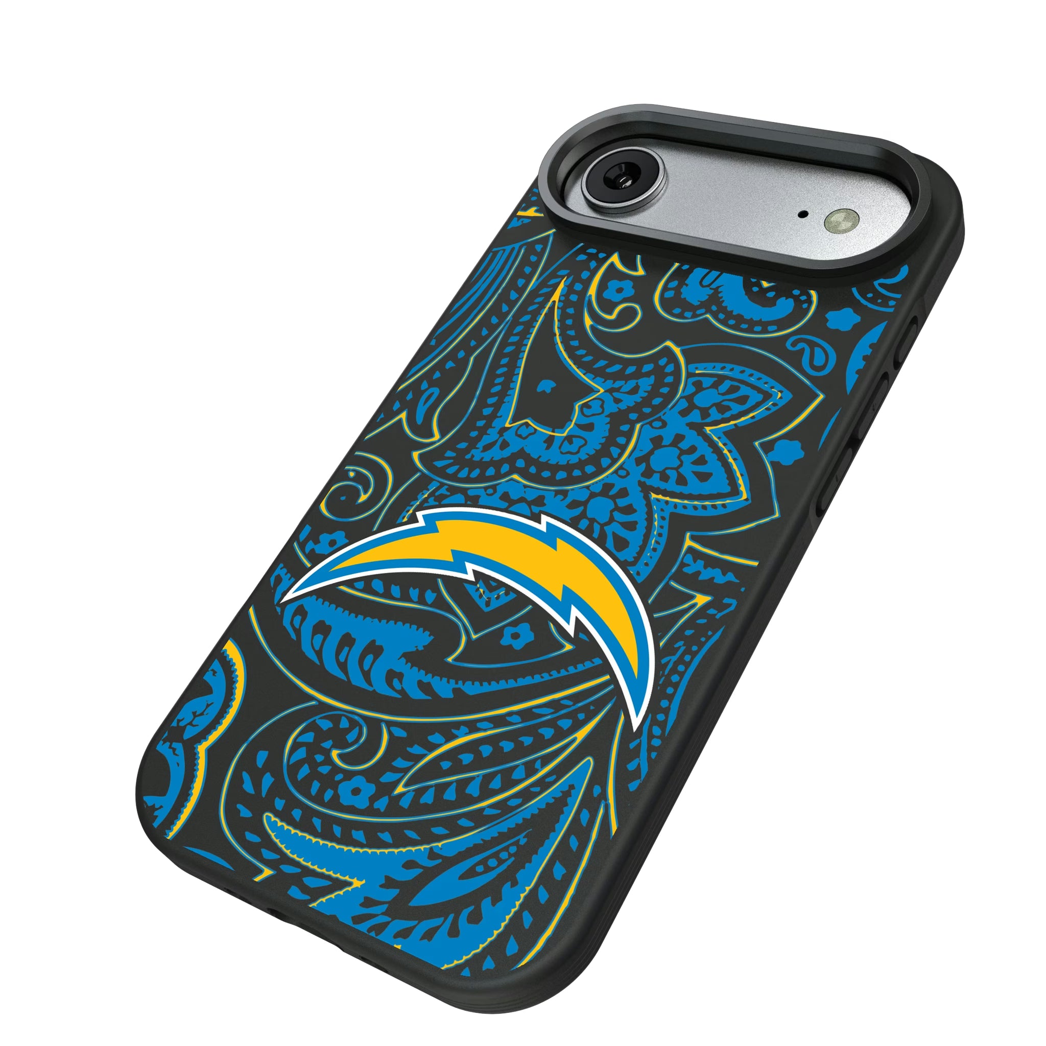 Los Angeles Chargers Paisley iPhone Bump Phone Case for Apple iPhone - Isometric View#Device_iPhone Air