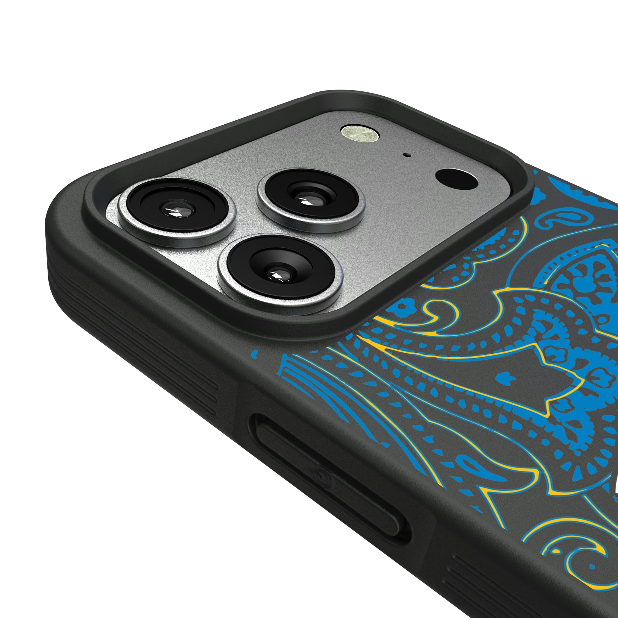 Los Angeles Chargers Paisley iPhone Bump Phone Case for Apple iPhone - Detail#Device_iPhone 17 Pro