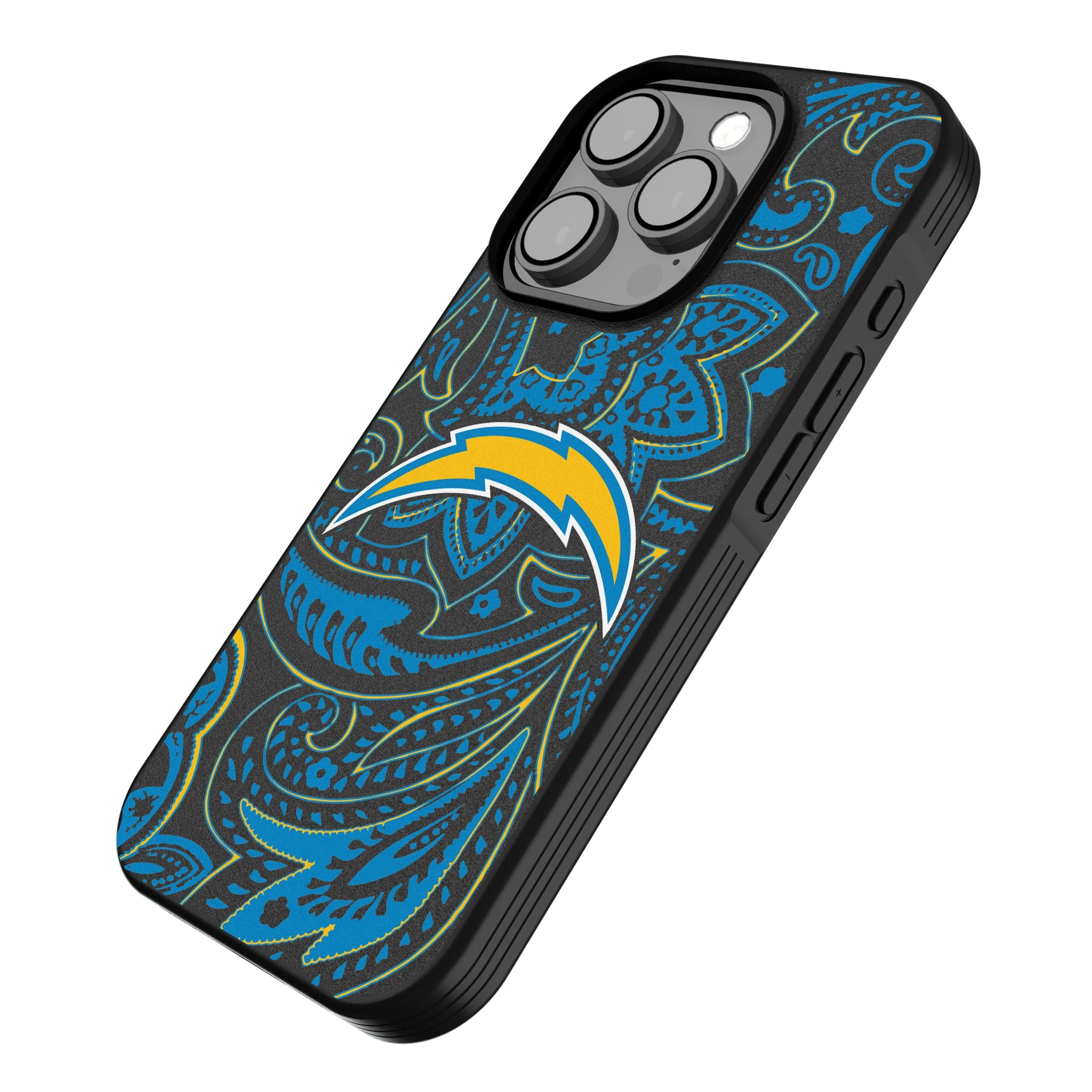 Los Angeles Chargers Paisley iPhone Bump Phone Case for Apple iPhone - Isometric View