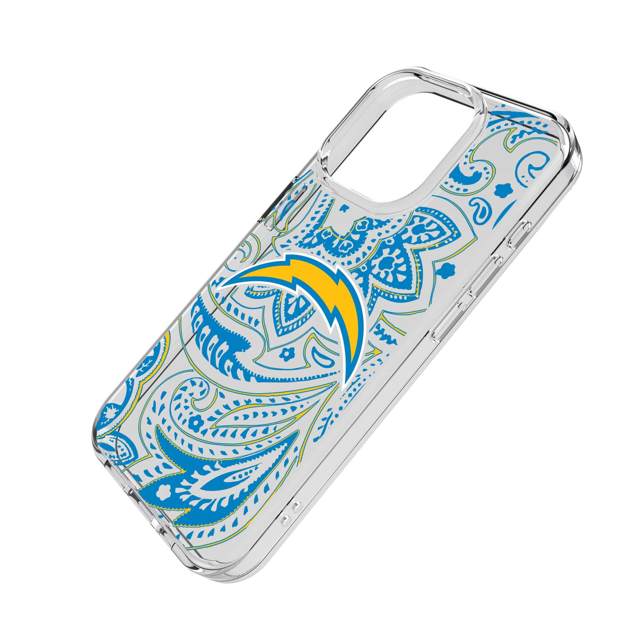 Los Angeles Chargers Paisley iPhone Clear Phone Case for Apple iPhone - Isometric View