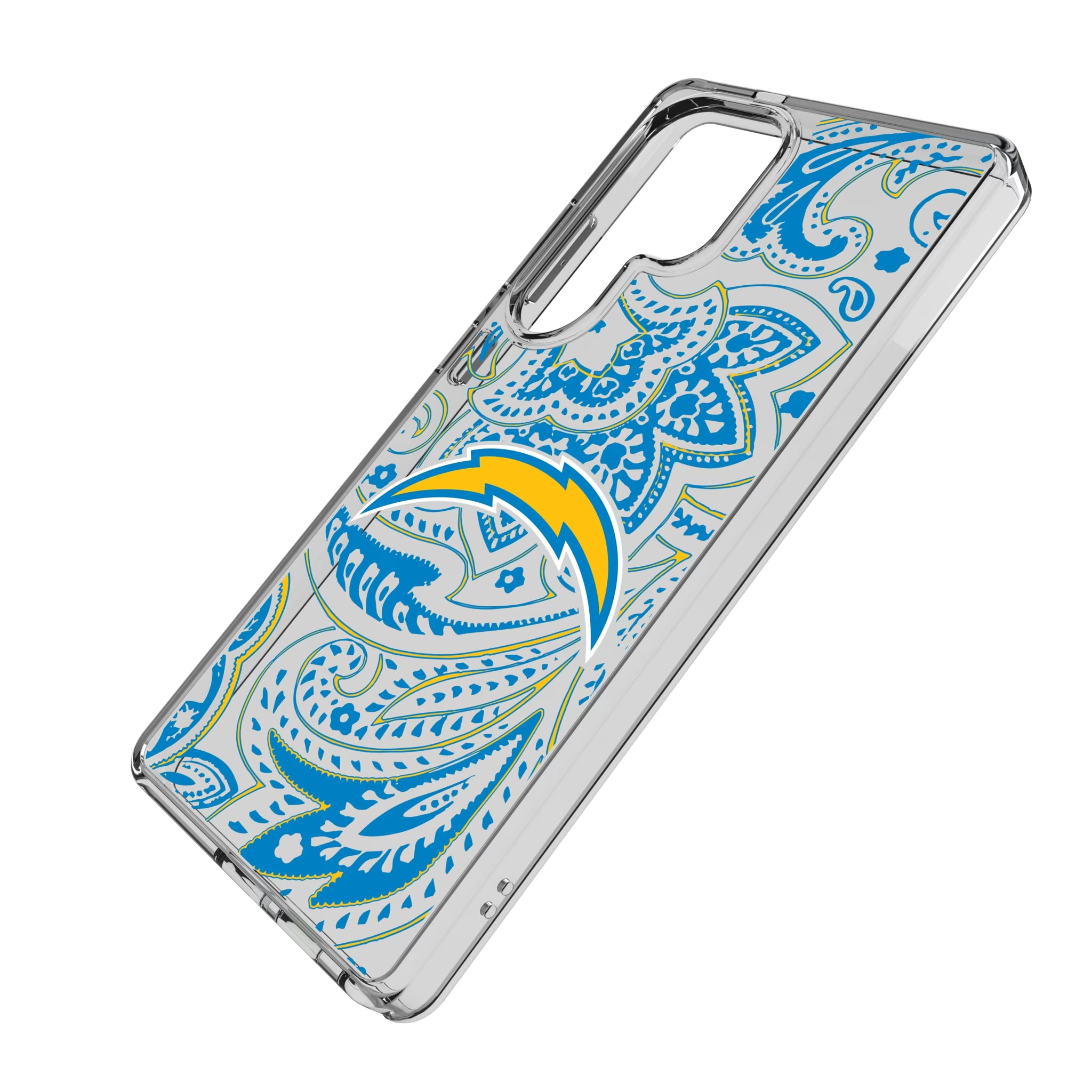 Los Angeles Chargers Paisley Galaxy Clear Phone Case for Samsung Galaxy - Isometric View
