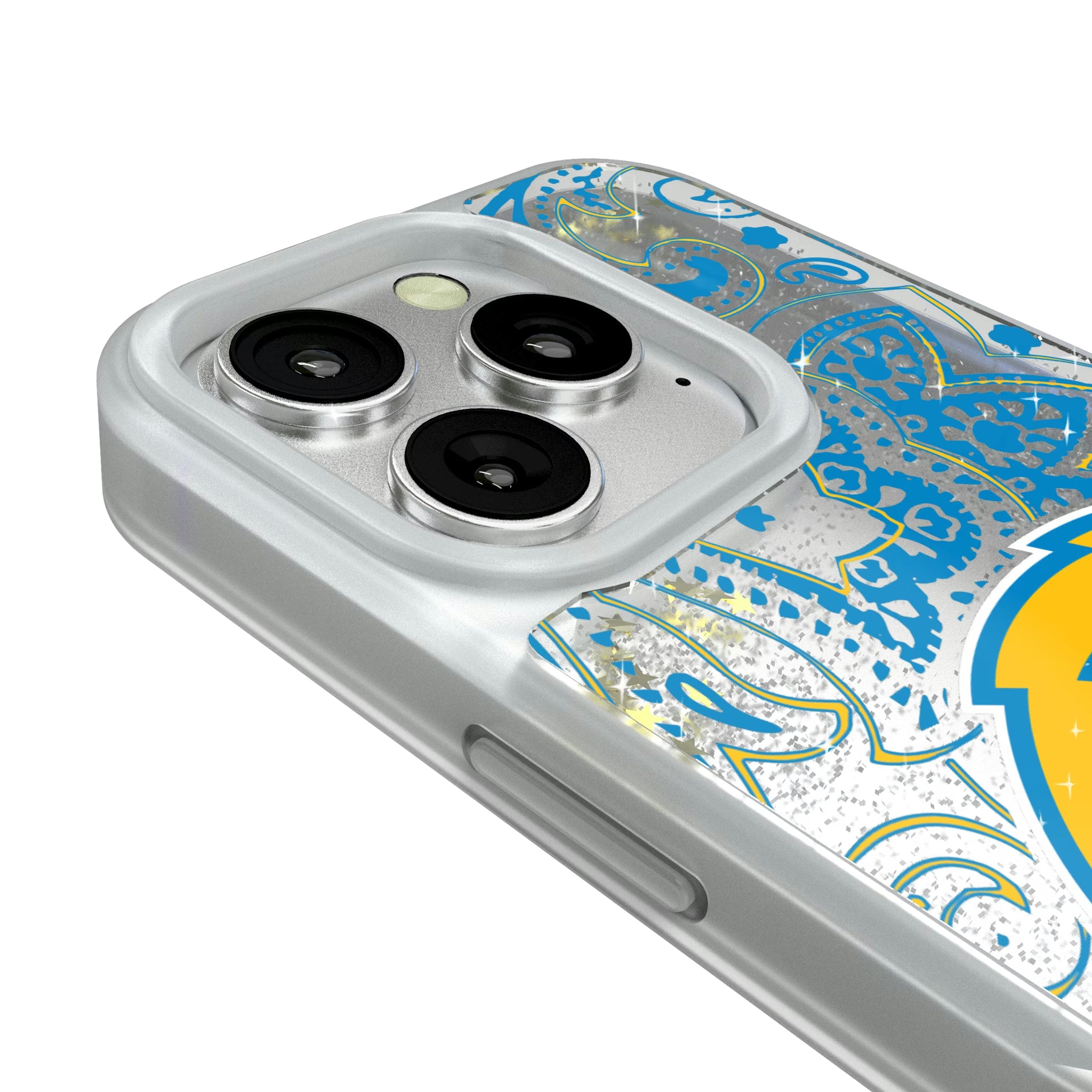 Los Angeles Chargers Paisley iPhone Glitter Phone Case for Apple iPhone - Detail#Device_iPhone 16 Pro