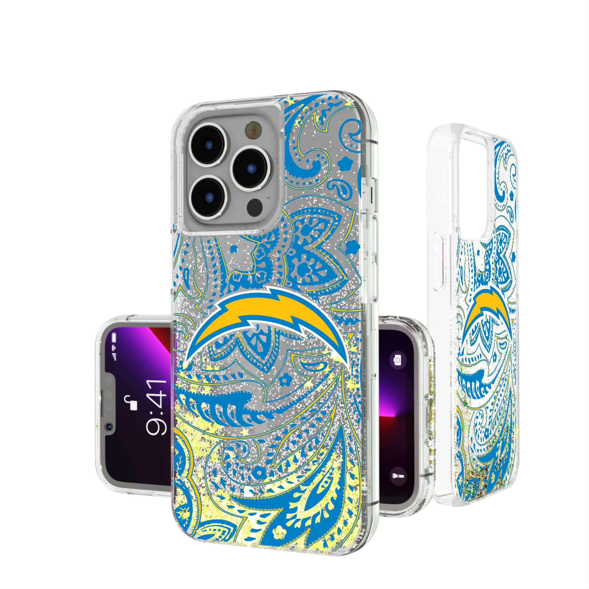 Los Angeles Chargers Paisley iPhone Glitter Phone Case for Apple iPhone