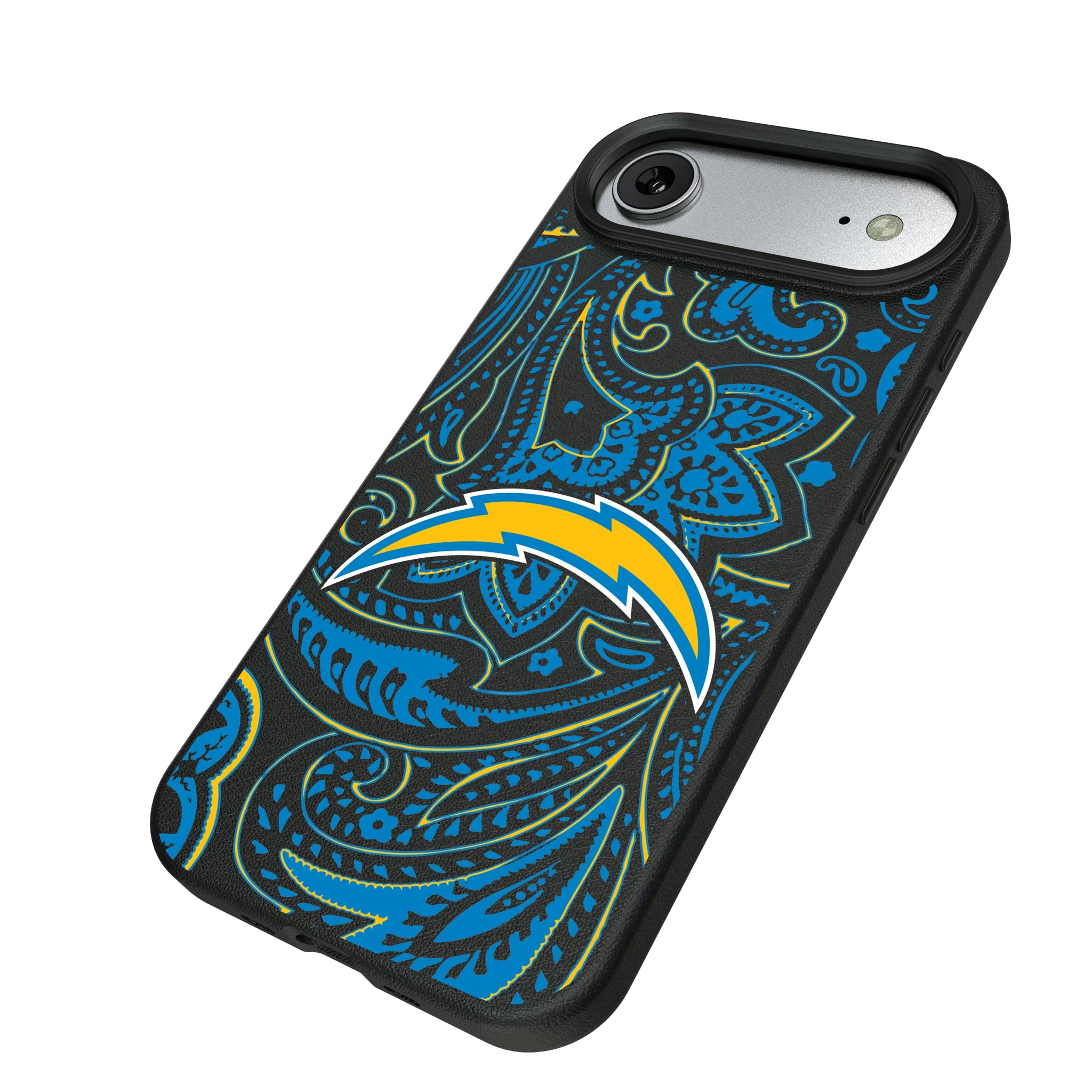 Los Angeles Chargers Paisley iPhone MagSafe Compatible Phone Case for Apple iPhone - Isometric View#Device_iPhone Air