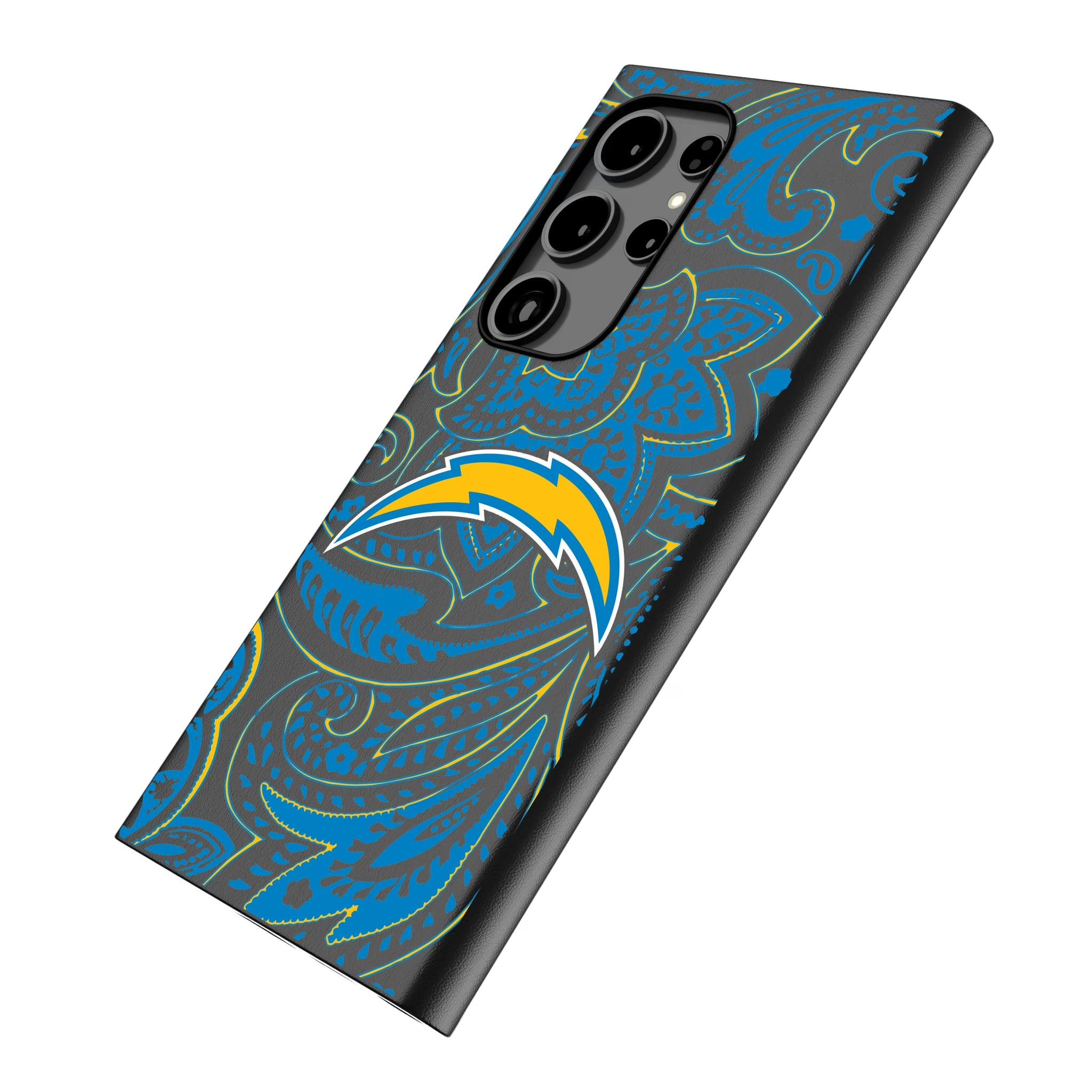 Los Angeles Chargers Paisley Galaxy MagSafe Compatible Phone Case for Samsung Galaxy - Isometric View