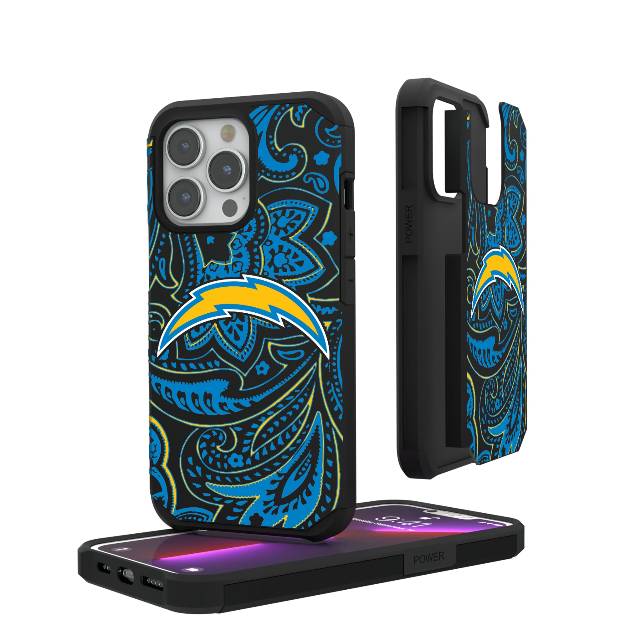 Los Angeles Chargers Paisley iPhone Rugged Phone Case for Apple iPhone