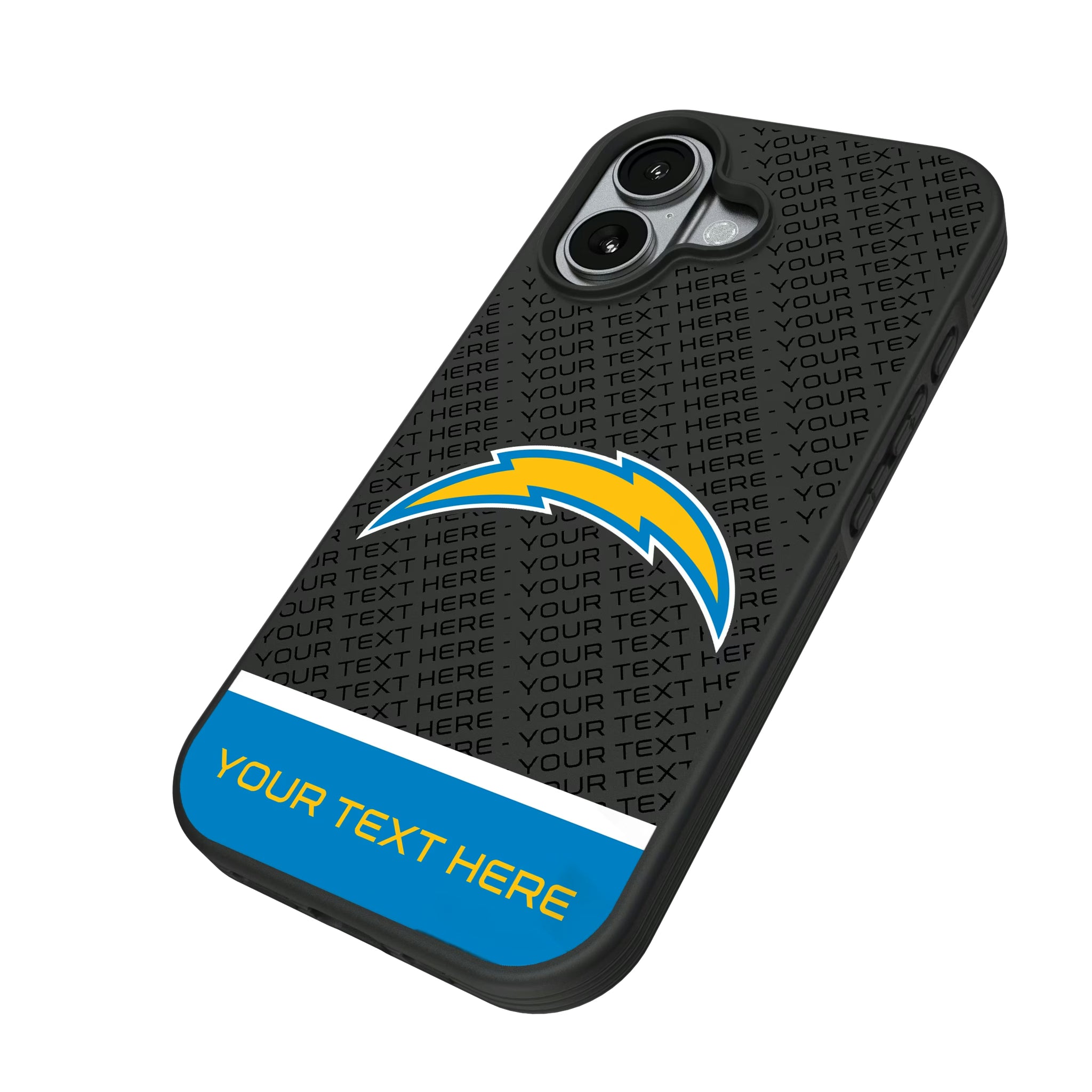 Los Angeles Chargers Personalized EndZone Plus iPhone Bump Phone Case for Apple iPhone - Isometric View#Device_iPhone 17