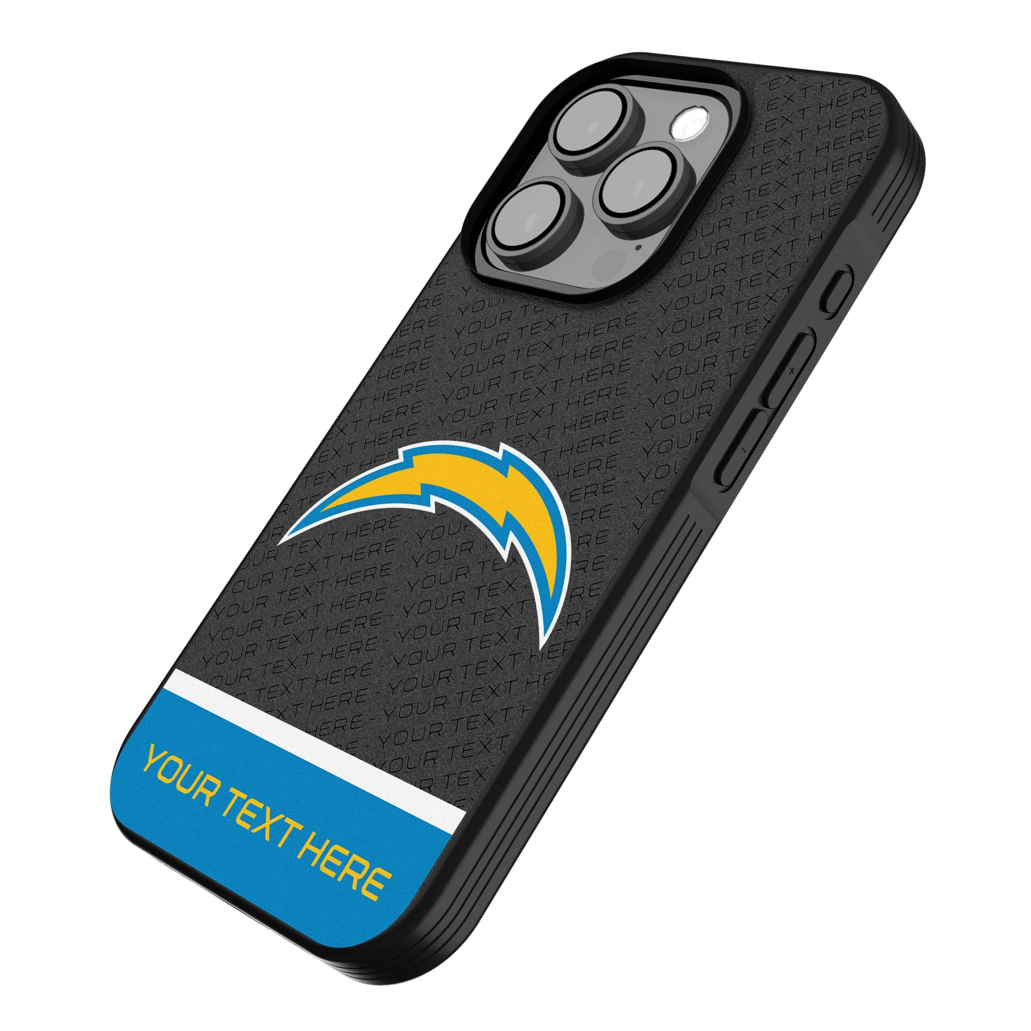 Los Angeles Chargers Personalized EndZone Plus iPhone Bump Phone Case for Apple iPhone - Isometric View