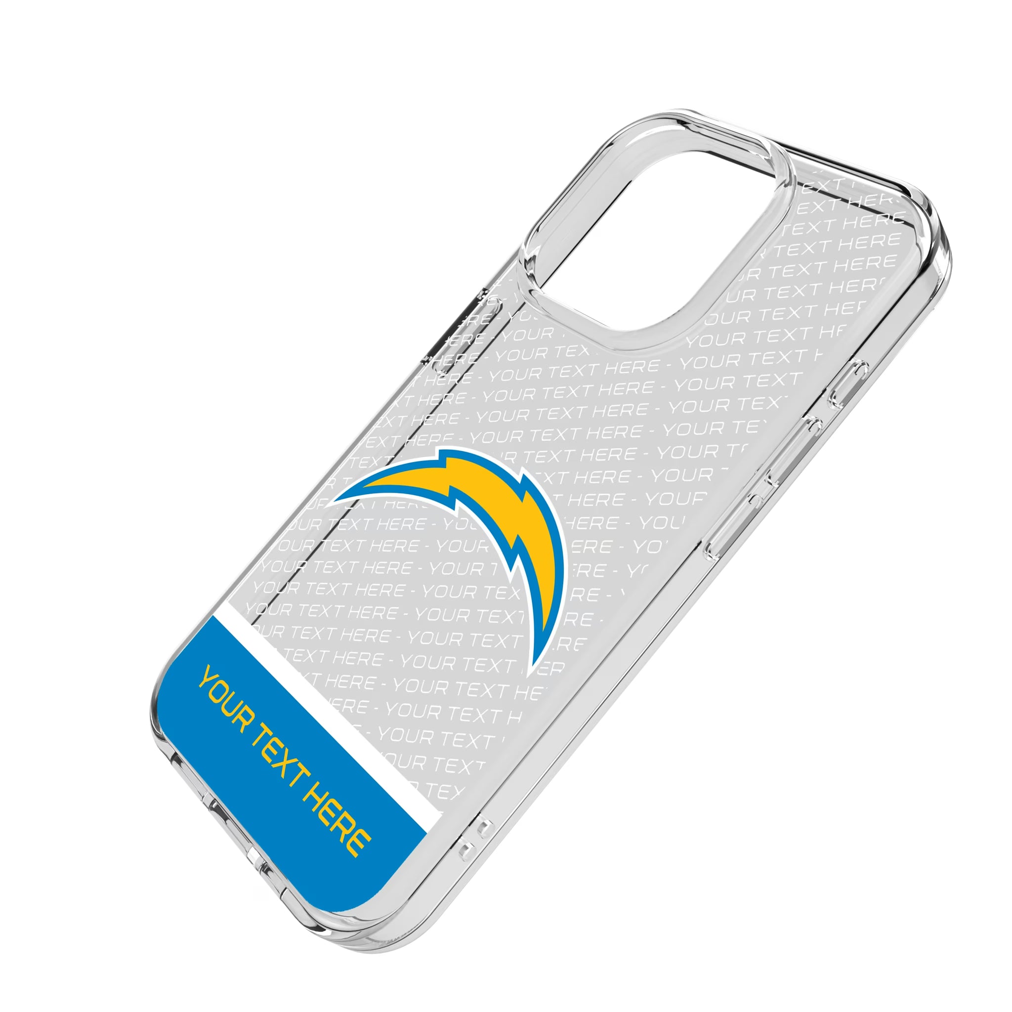 Los Angeles Chargers Personalized EndZone Plus iPhone Clear Phone Case for Apple iPhone - Isometric View