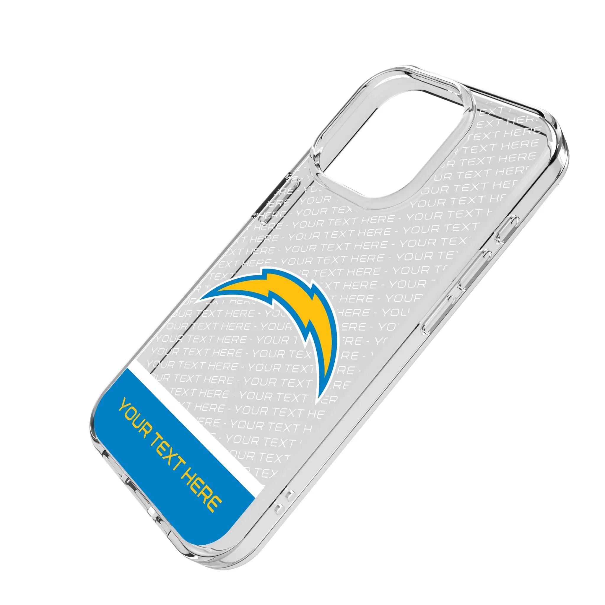Los Angeles Chargers Personalized EndZone Plus iPhone Clear Phone Case for Apple iPhone - Isometric View