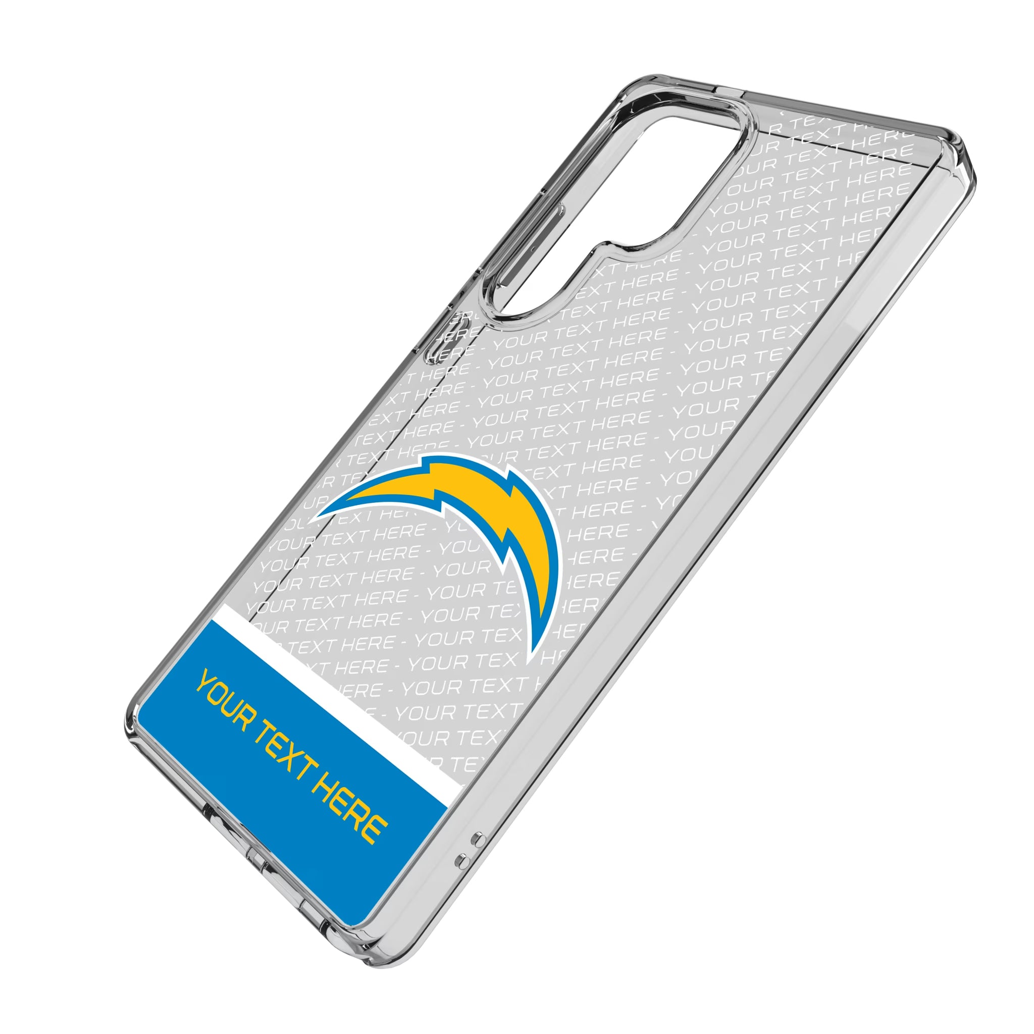 Los Angeles Chargers Personalized EndZone Plus Galaxy Clear Phone Case for Samsung Galaxy - Isometric View