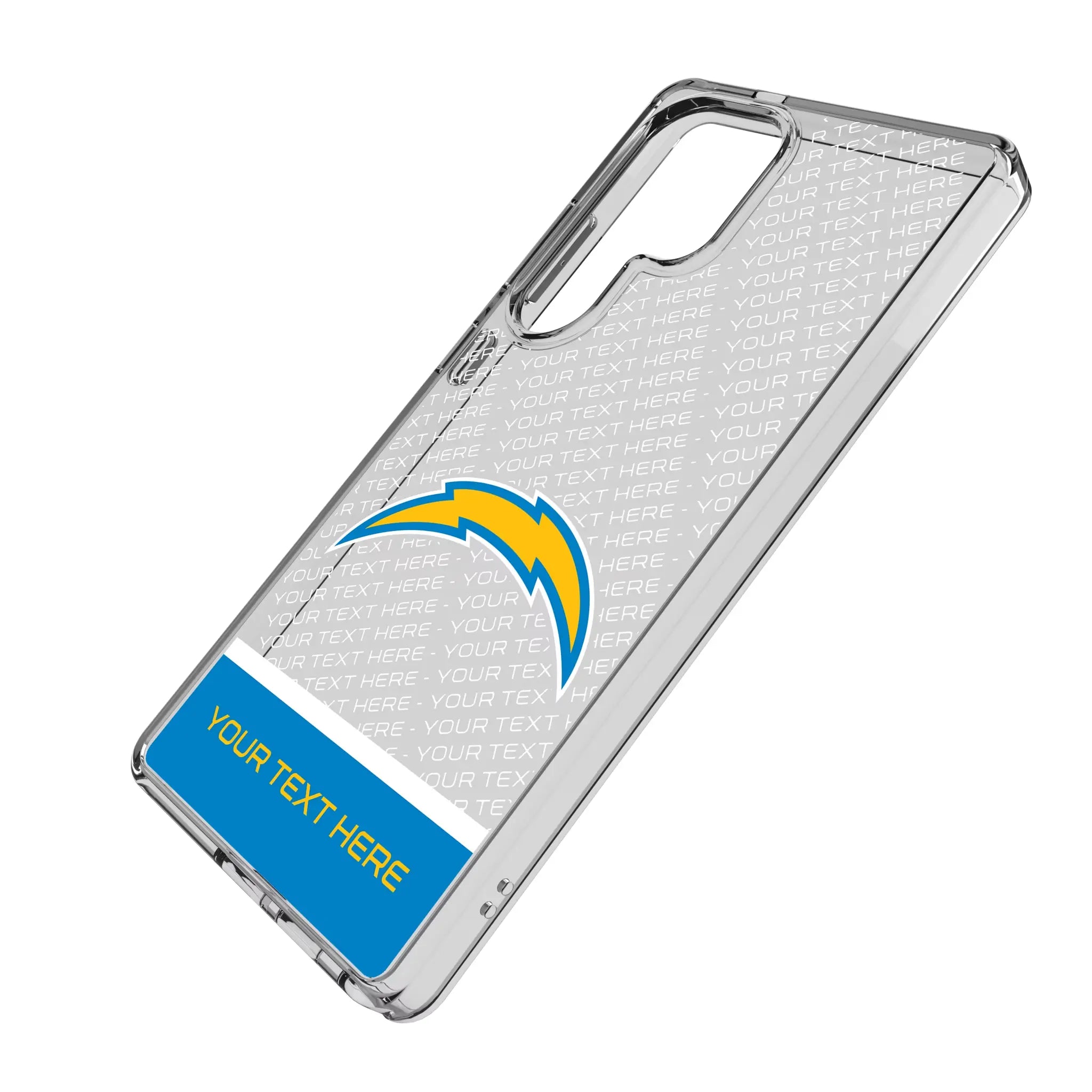 Los Angeles Chargers Personalized EndZone Plus Galaxy Clear Phone Case for Samsung Galaxy - Isometric View#Device_Galaxy S25 Ultra