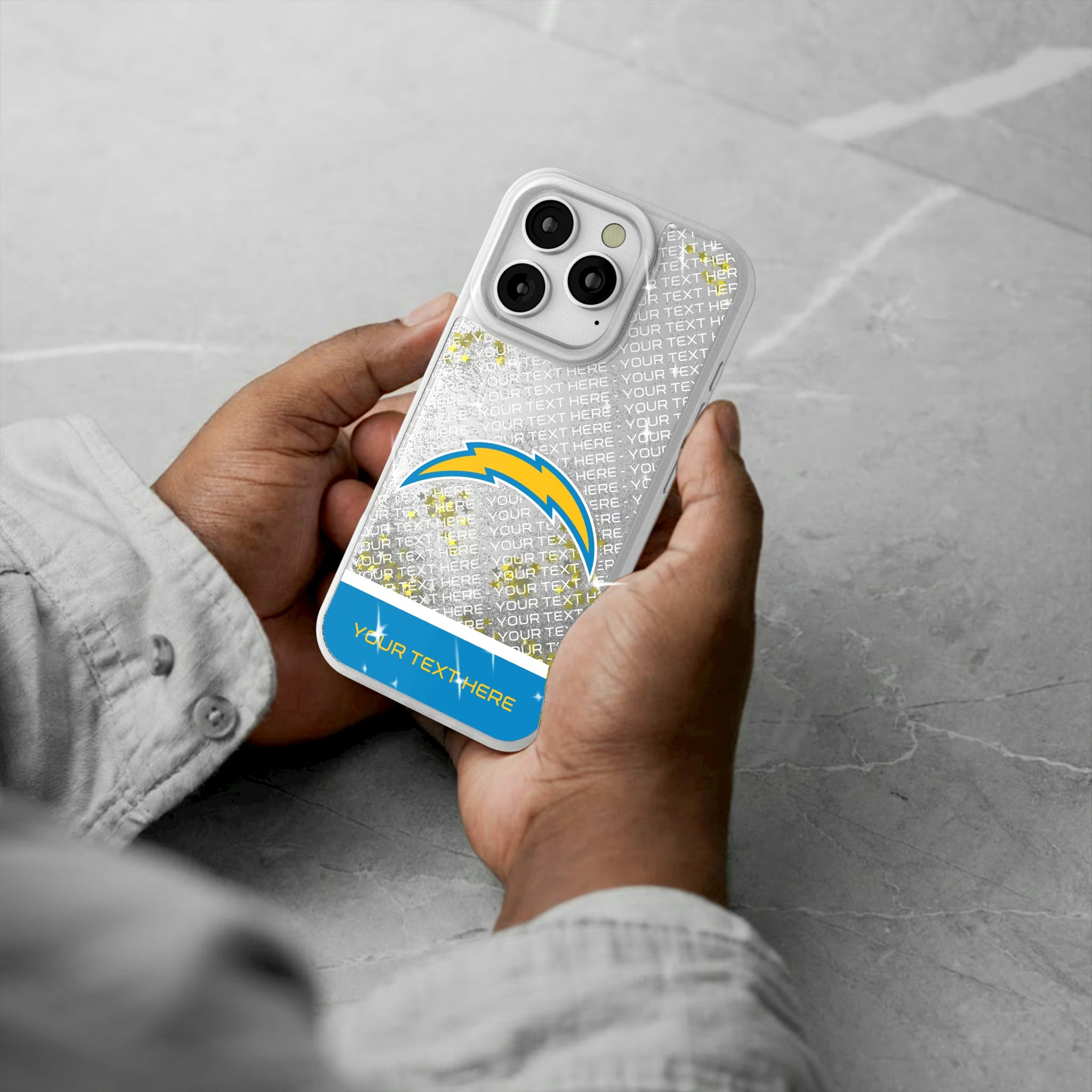 Los Angeles Chargers Personalized EndZone Plus iPhone Glitter Phone Case for Apple iPhone - Lifestyle#Device_iPhone 16 Pro