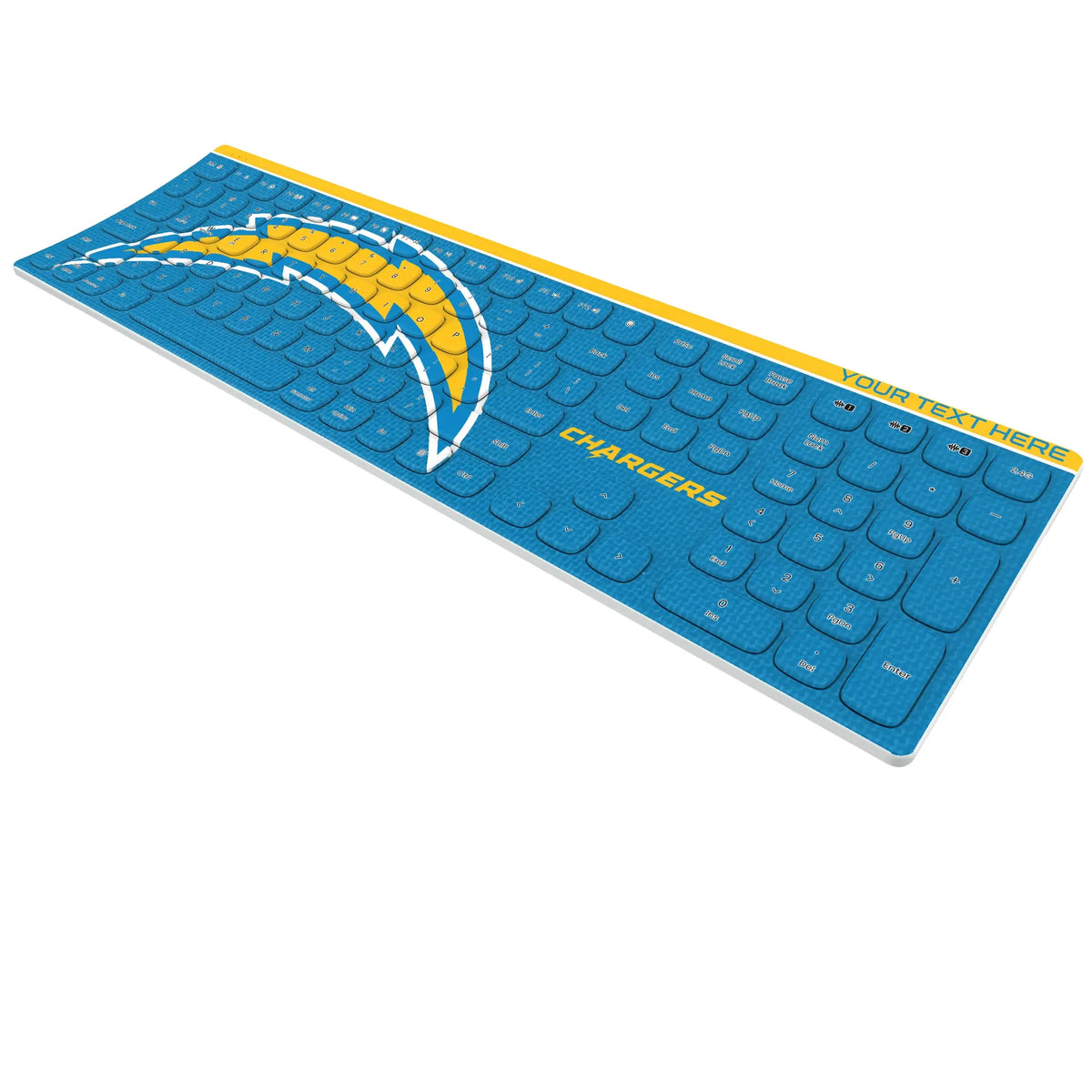 Los Angeles Chargers Personalized Endzone Solid KKB605 Curved Wireless Keyboard - Isometric View